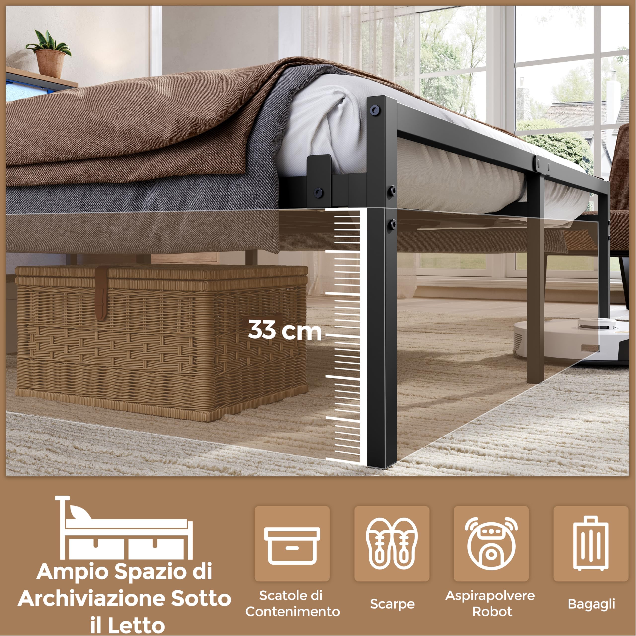 Yaheetech Letto 160 × 200 cm in Metallo, Letto Matrimoniale con Illuminazione a LED e Stazione di Ricarica, Struttura Letto con Testiera in Legno e Rack Laterale, Facile da montare