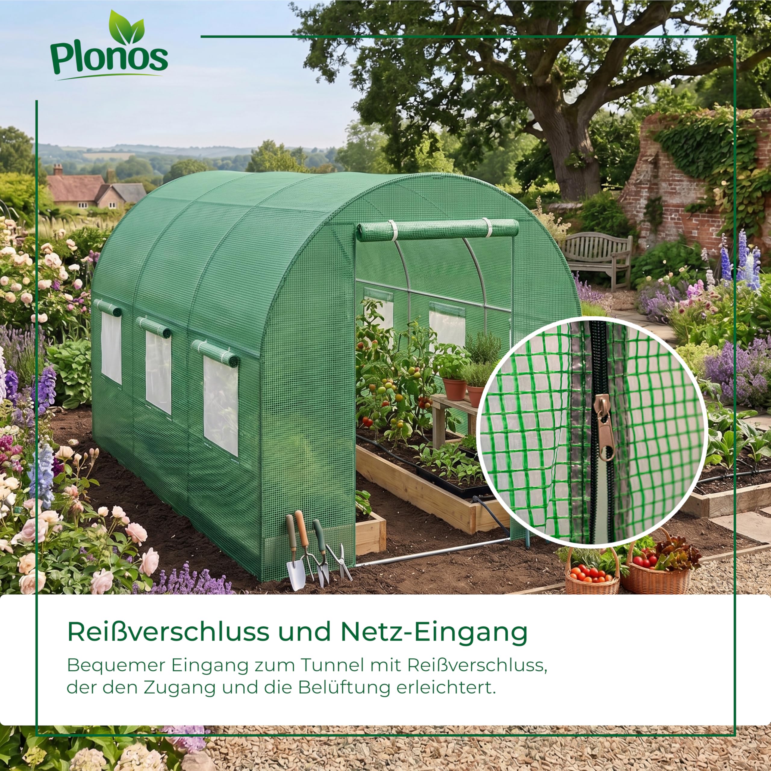 Serra a tunnel con telaio in acciaio Set con supporto per piante, 2 x 3 x 2 m, 6 m2, verde