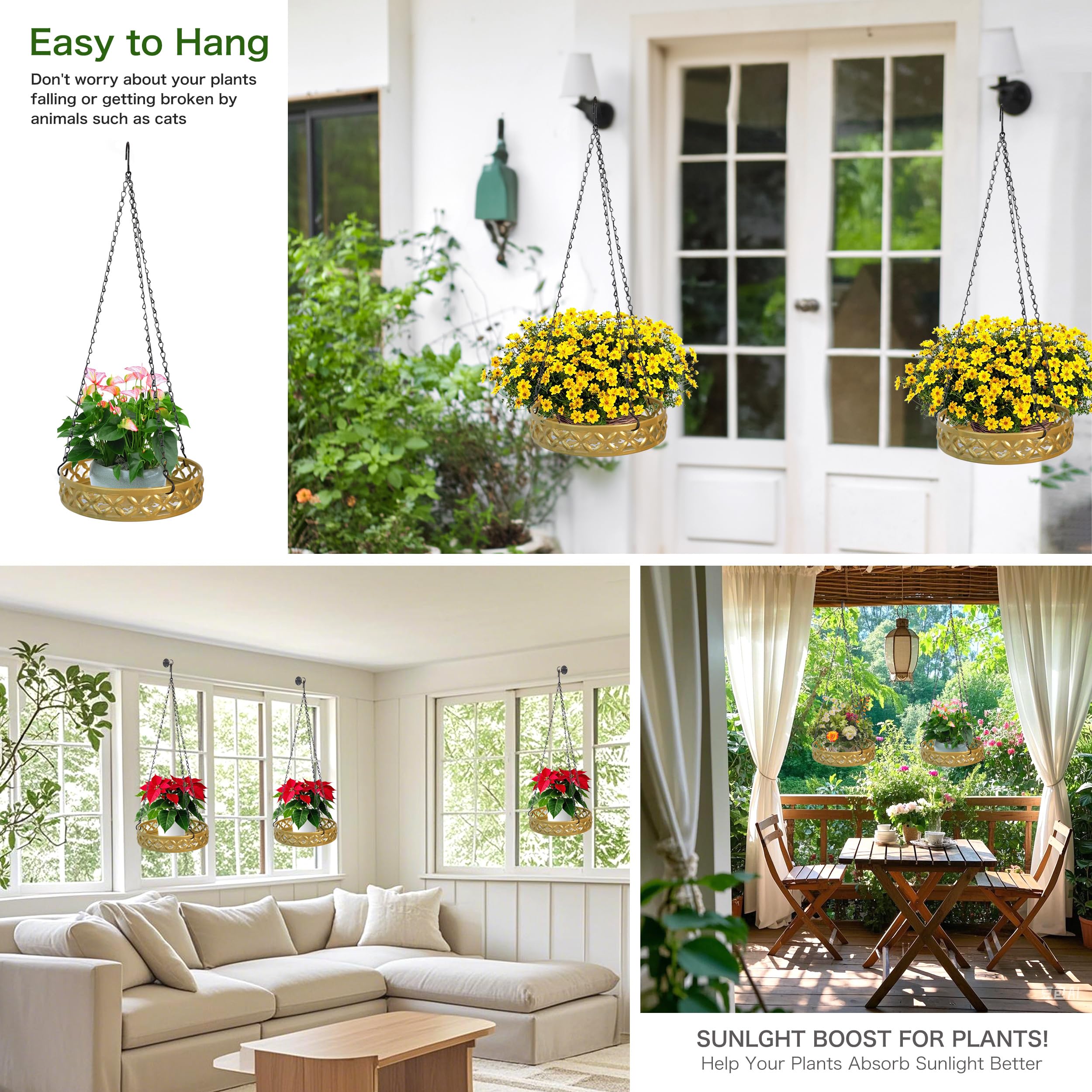 Lot de 3 suspensions en métal pour Plantes Modernes - Noir - Chaîne de Suspension pour Balcon, Porche, intérieur et extérieur