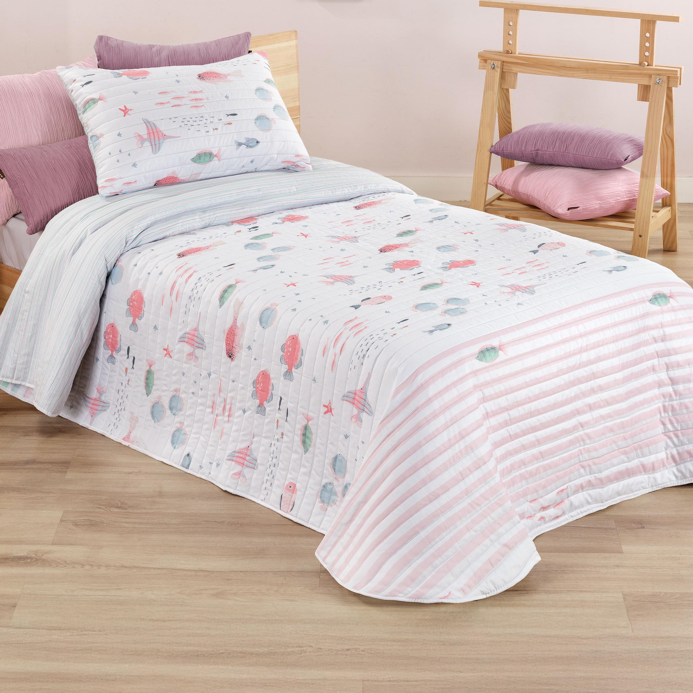 Colcha Bouti Spot Junior 100% microfibra suave, modelo rosa de 185x270 cm