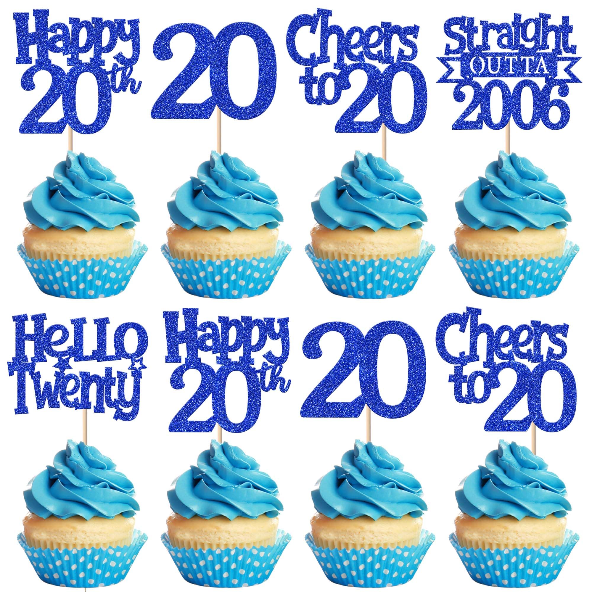 SYKYCTCY 30 Pack Straight Outta 2006 Cupcake Toppers Glitter Twenty Happy 20th Birthday Cupcake Picks Cheers to 20 Years Cupcake Decorations for 20th Birthday Party Cake Decorations Supplies Blue