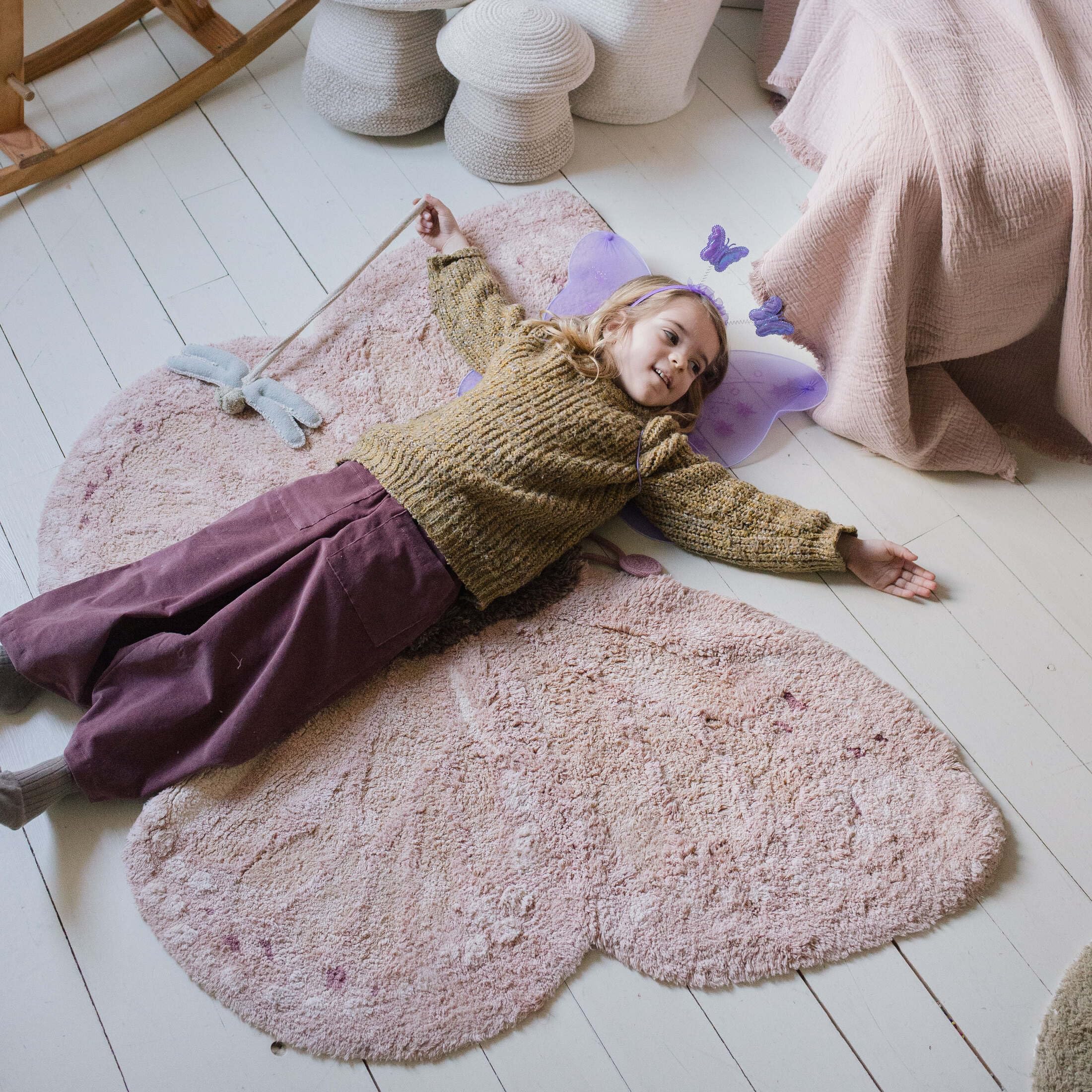 Lorena Canals Waschbarer Teppich für Schlafzimmer, Schmetterling, handgefertigt, 90 x 120 cm