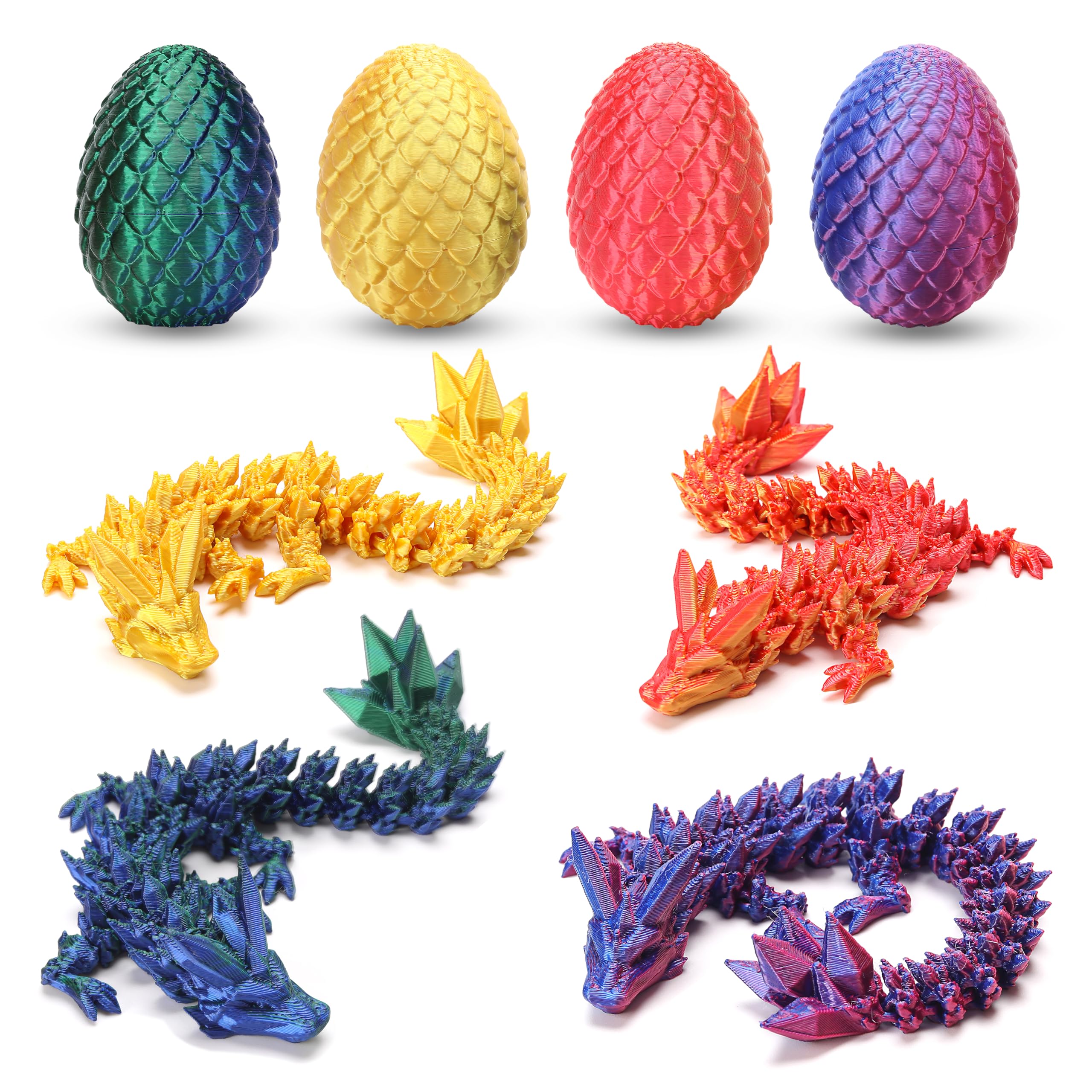 4PCS 3D Printed Dragon Eggs with Dragon Inside, Valentines Day Gifts for Kids, Easter Basket Stuffers for Teens Kids, Plastic Prefilled Easter Eggs