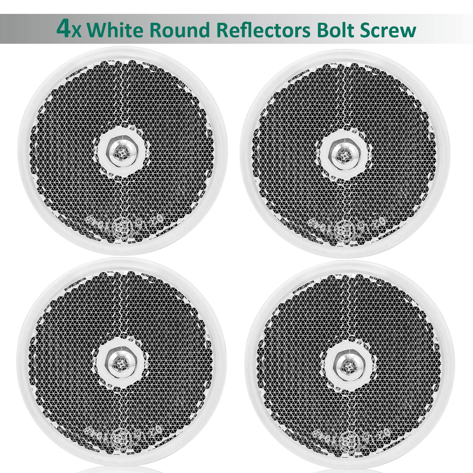 DARKGUARD 4xAnhänge Runde Reflektoren Weiß Anschrauben Ø60 mm E9-Prüfzeichn, Anhänger Rund Katzenauge, Anhänge Reflektoren Anschrauben für Hänger Traktor Caravan PKW RV (Weiß-Runde-Anschrauben-4Stück)