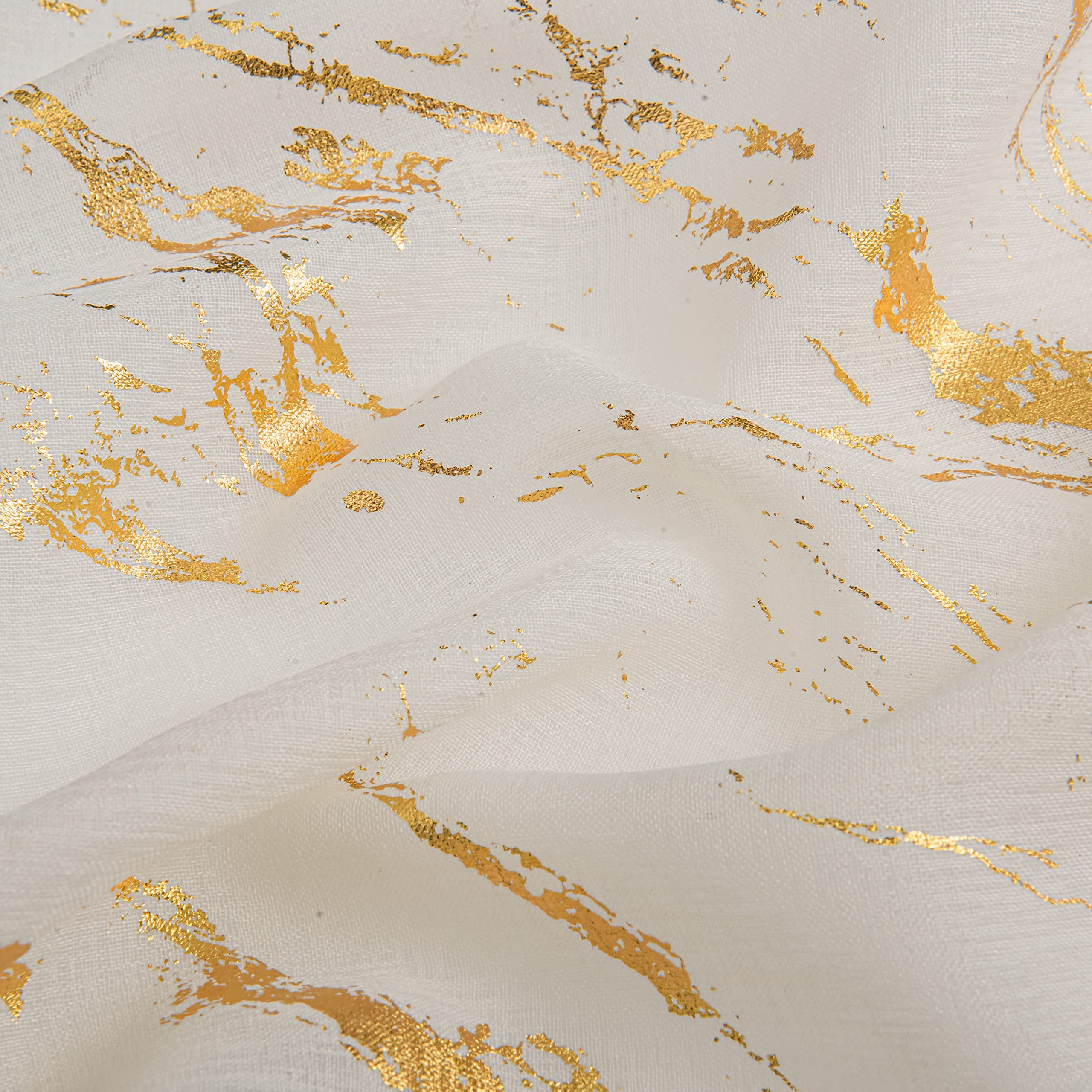 Lot de 2 Rideaux Transparents dorés de 243,8 cm de Long, Rideaux avec Passe-Tringle pour Chambre à Coucher, Salon, décoration de Noël, Traitement de fenêtre à imprimé marbre en Feuille d'or