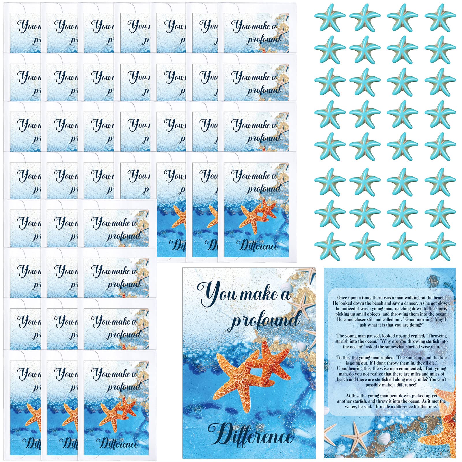 180 Pcs Starfish Story Mini Keepsake Appreciation Notecards Set Small Starfish Story Card Miniature Starfish Bead with Mini Envelopes Appreciation Gifts for Teacher Staff Colleague Employee Students