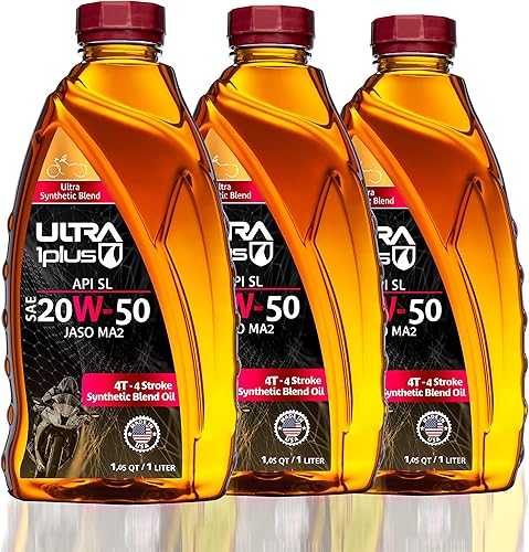 Ultra1Plus SAE 20W-50 Mezcla sintética 4T Aceite de motor API SL JASO MA2 (paquete de 3 cuartos de galón)