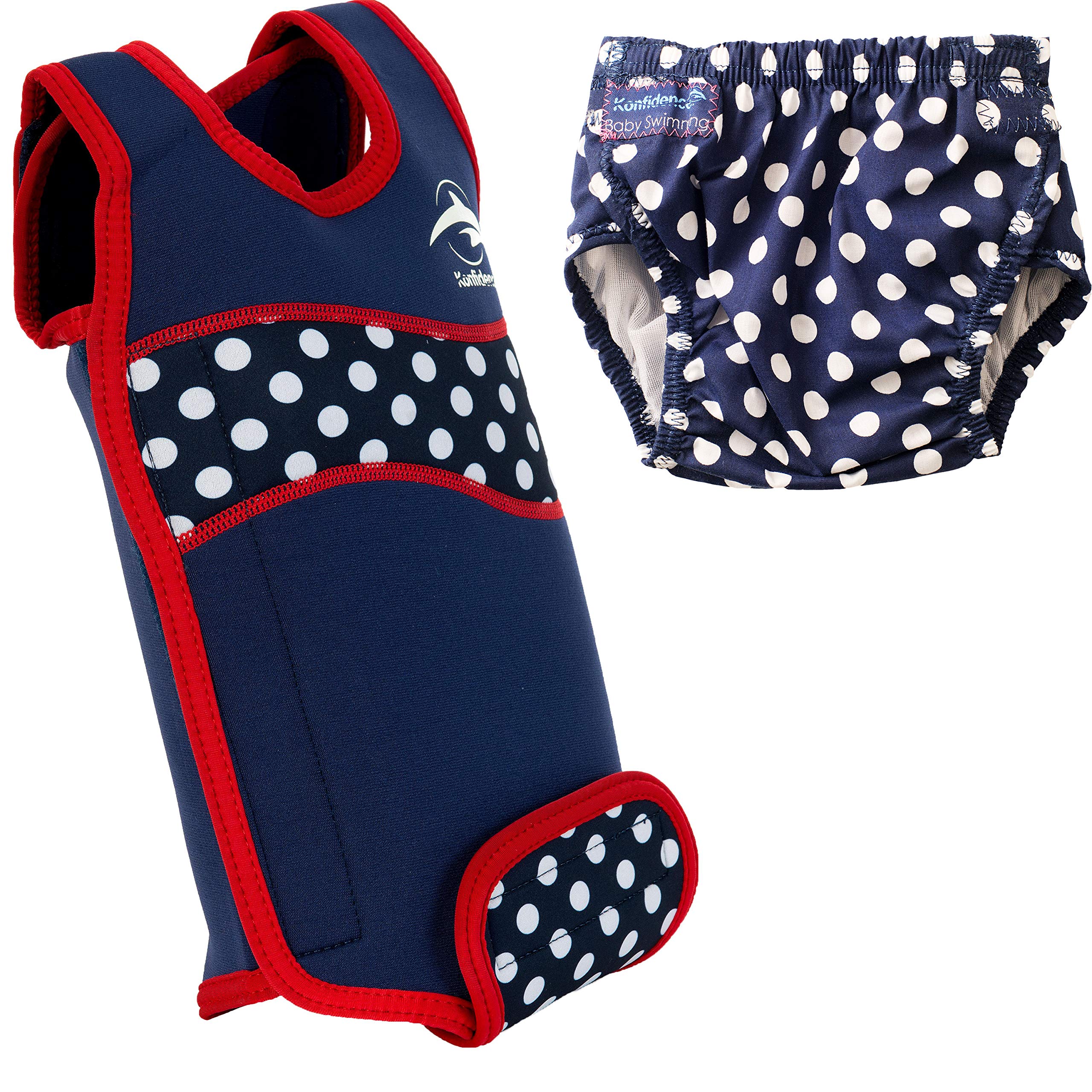 Konfidence Baby Swim Set - Babywarma with a Free Reusable Swim Nappy! (Navy Polka, BWRB07-12, OSSN09)