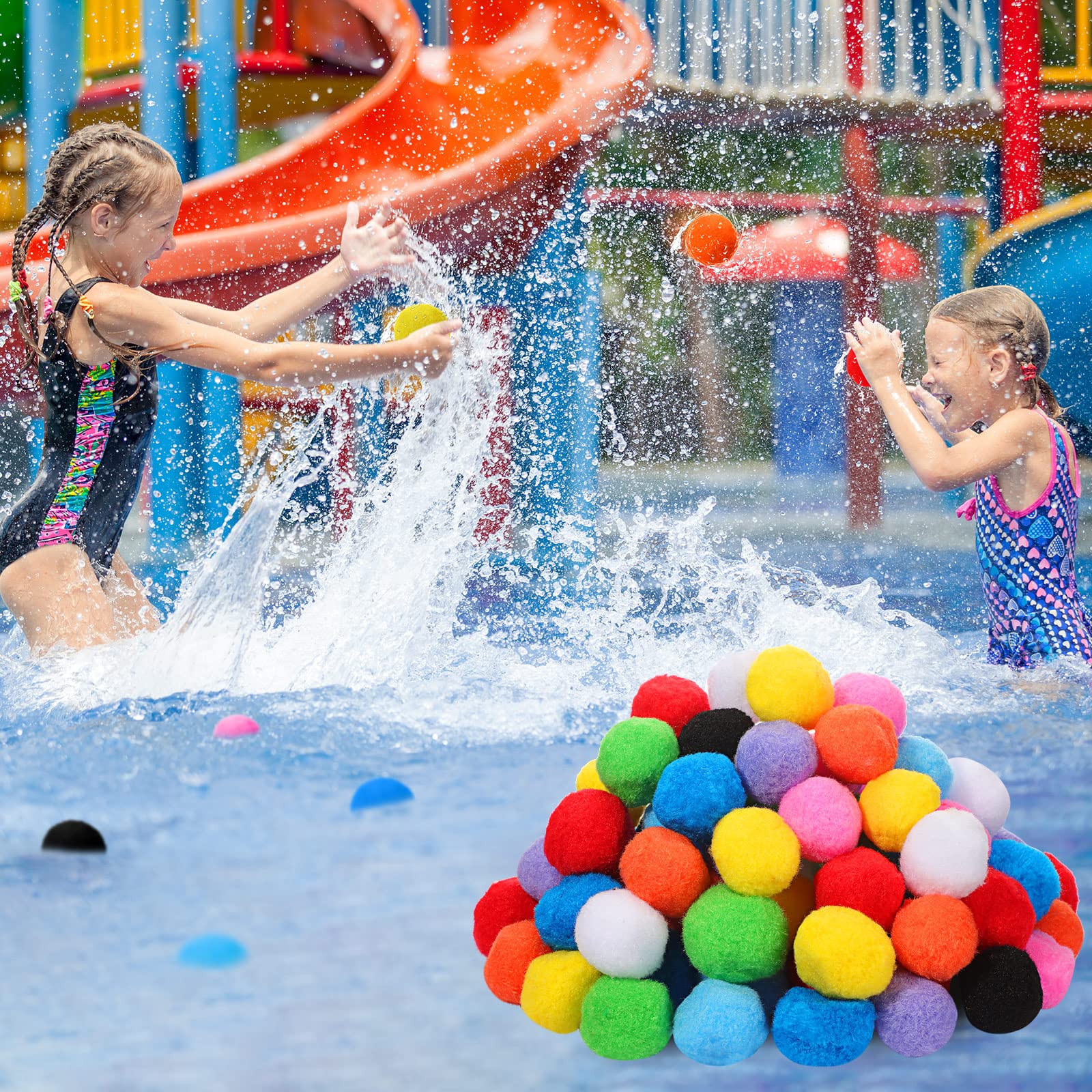 100 Pcs Reusable Water Balloons Cotton Splash Soaker Bomb Ball Absorbent Splash Water Bouncing Balls Pool and Beach Water Balls for Party Favors Outdoor Water Fight Supplies for Party (3+ Years Old)