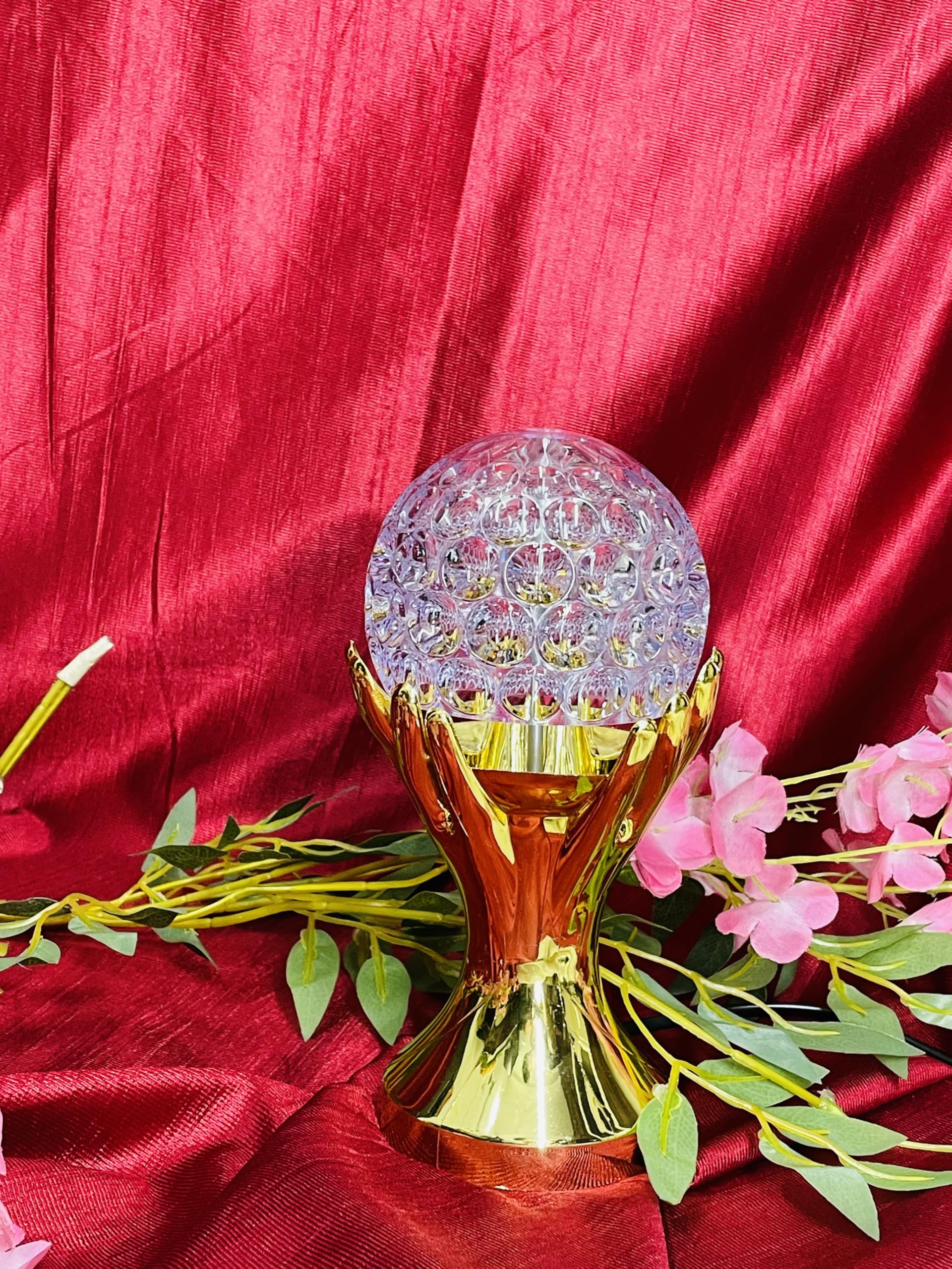 Verma Emporium,Golden Hand Crystal Ball Table Lamp with Rotating Multicolor LED Lights – Modern Decorative Lamp for Home, Office, Bedroom, and Gifting-image-11