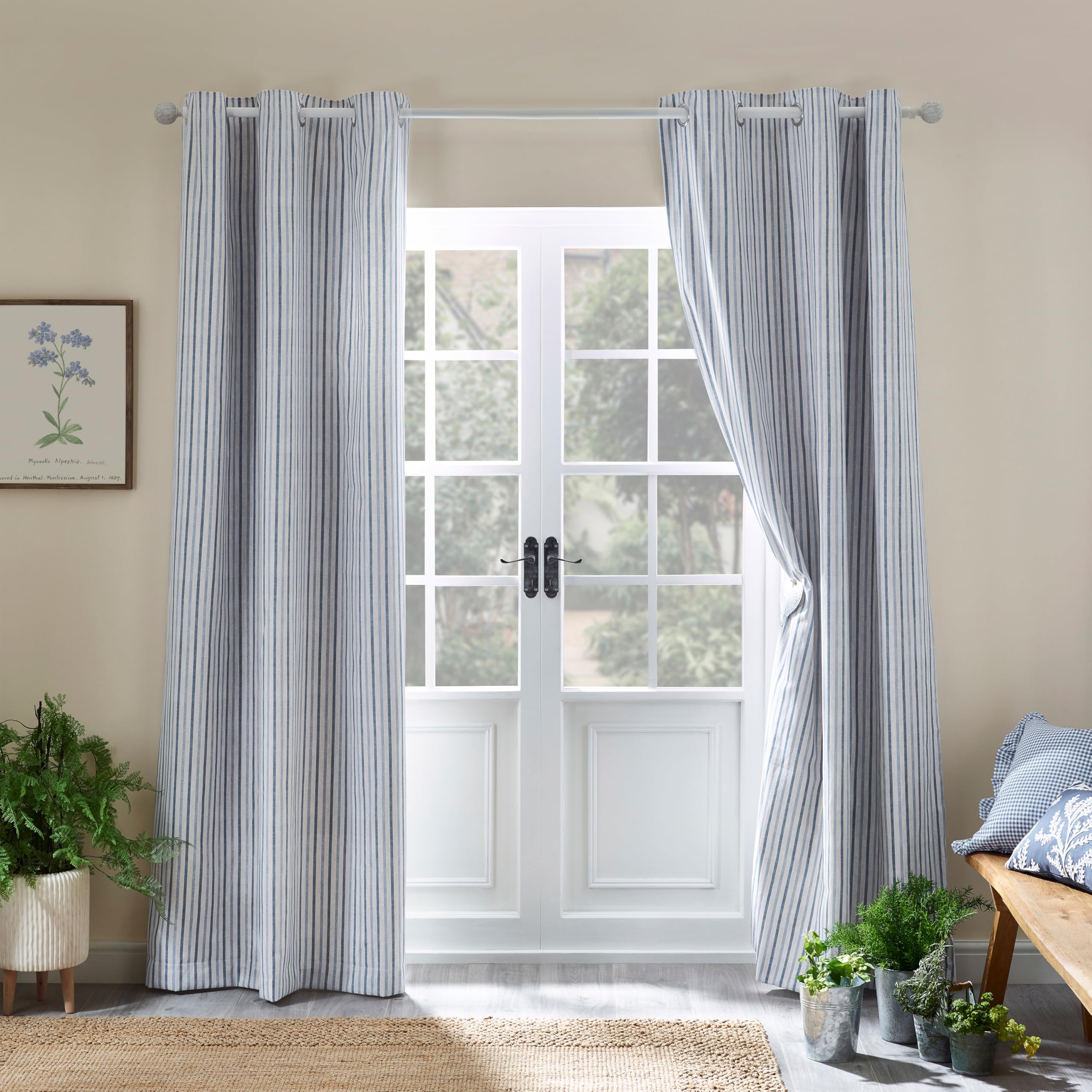 Catherine Lansfield Logan Stripe 90X90 Inch Lined Eyelet Curtains Two Panels Blue from B&Q