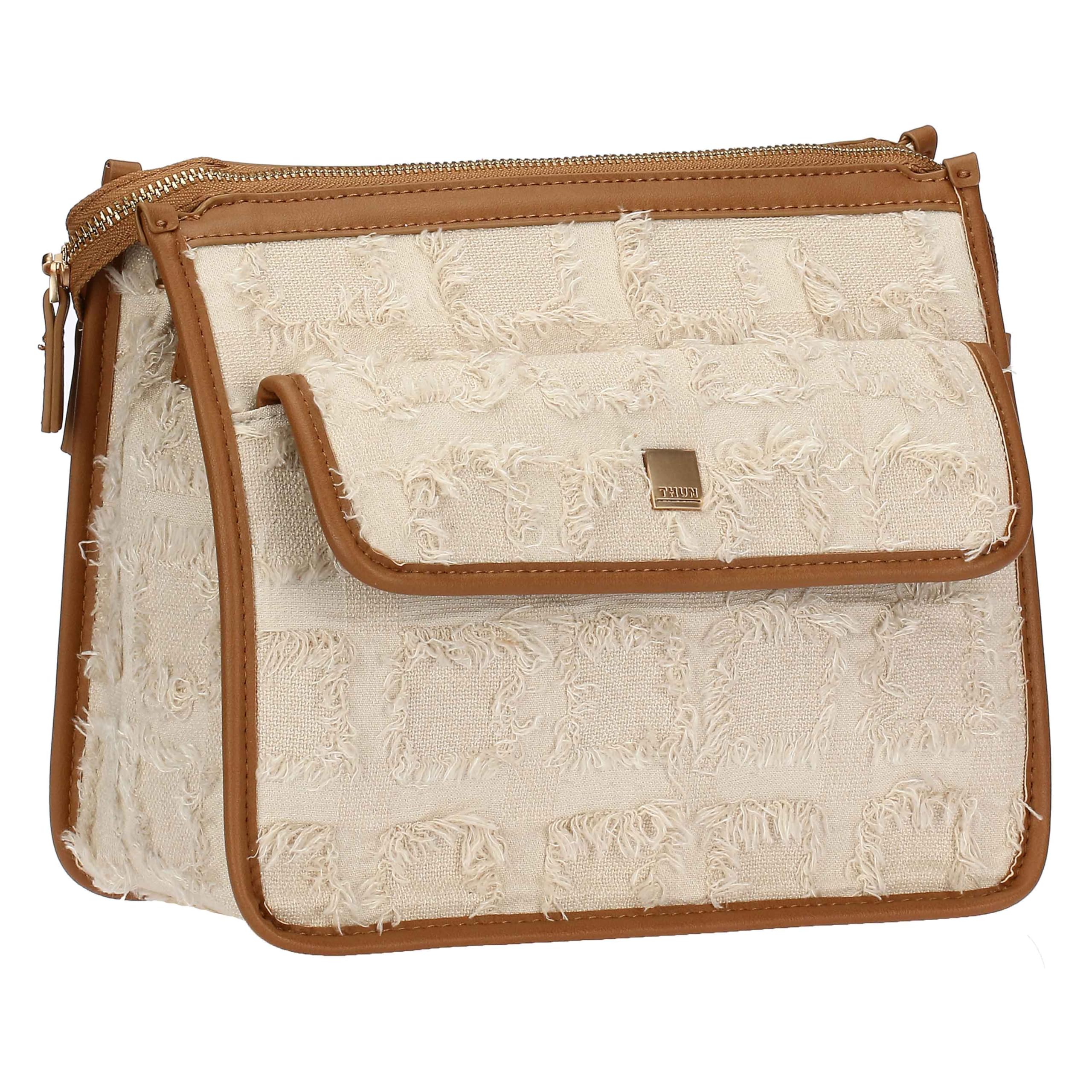 THUN - Borsa tracolla in tessuto ed ecopelle - Esterni: 100% Poliestere, Rifiniture: 100% Poliestere con rivestimento in PU, Metallo - Collezione Sempre con Me - 26 x 13 x 22 cm