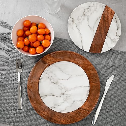 Miniatura 4 de Juego de vajilla de melamina negra, juego de platos y cuencos de cocina de mármol de 12 piezas, apto para lavavajillas, uso en interiores y