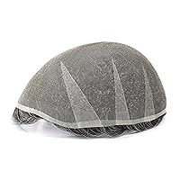 Vista 4 de Toupee para hombres, piezas de cabello humano, sistema de reemplazo de cabello Reak, cabello ondulado de encaje suizo natural #1B30