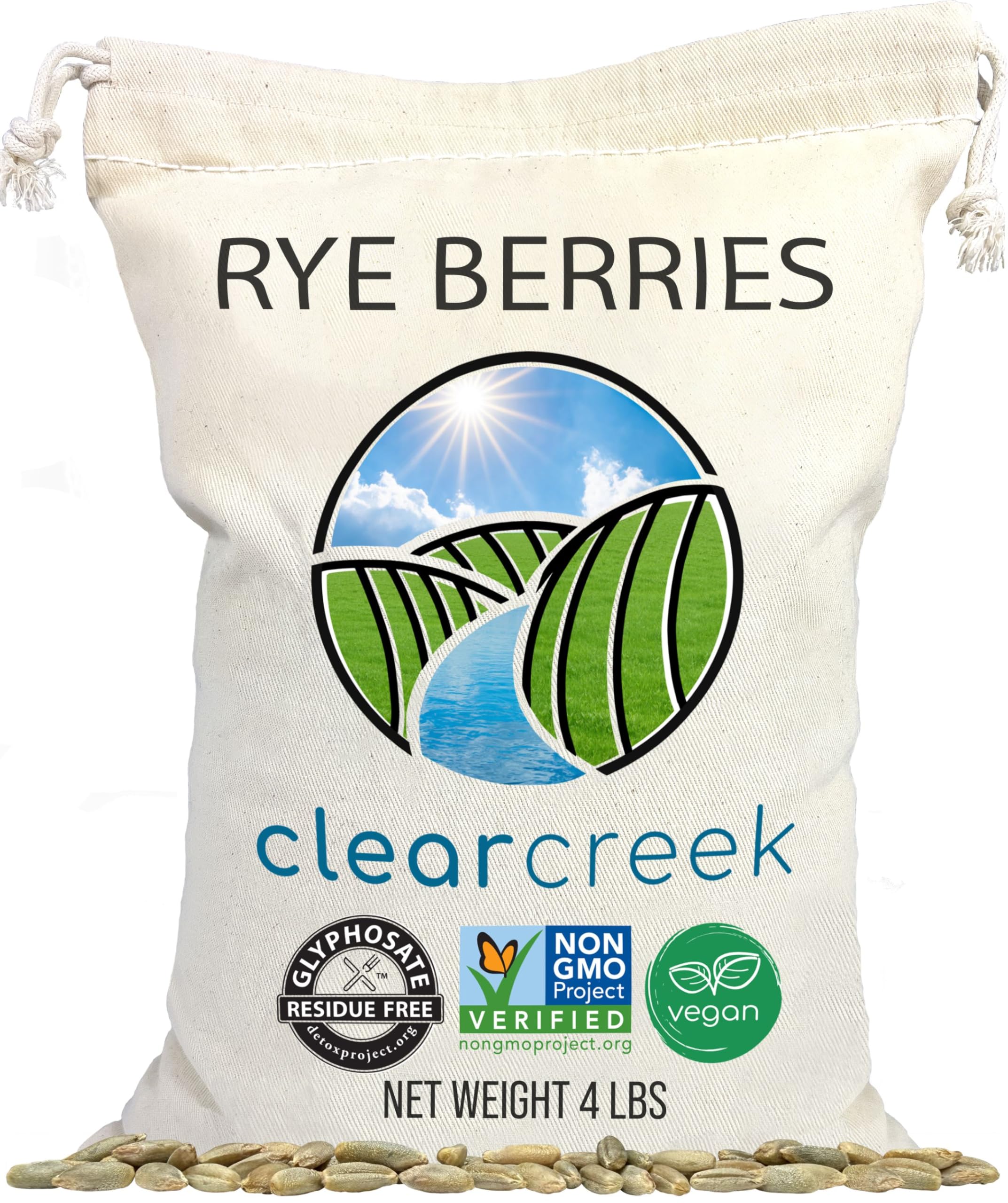 Certified Glyphosate Residue Free Rye Berries | Washington State Grown | 4 lbs | Non-GMO | Clear Creek Foods