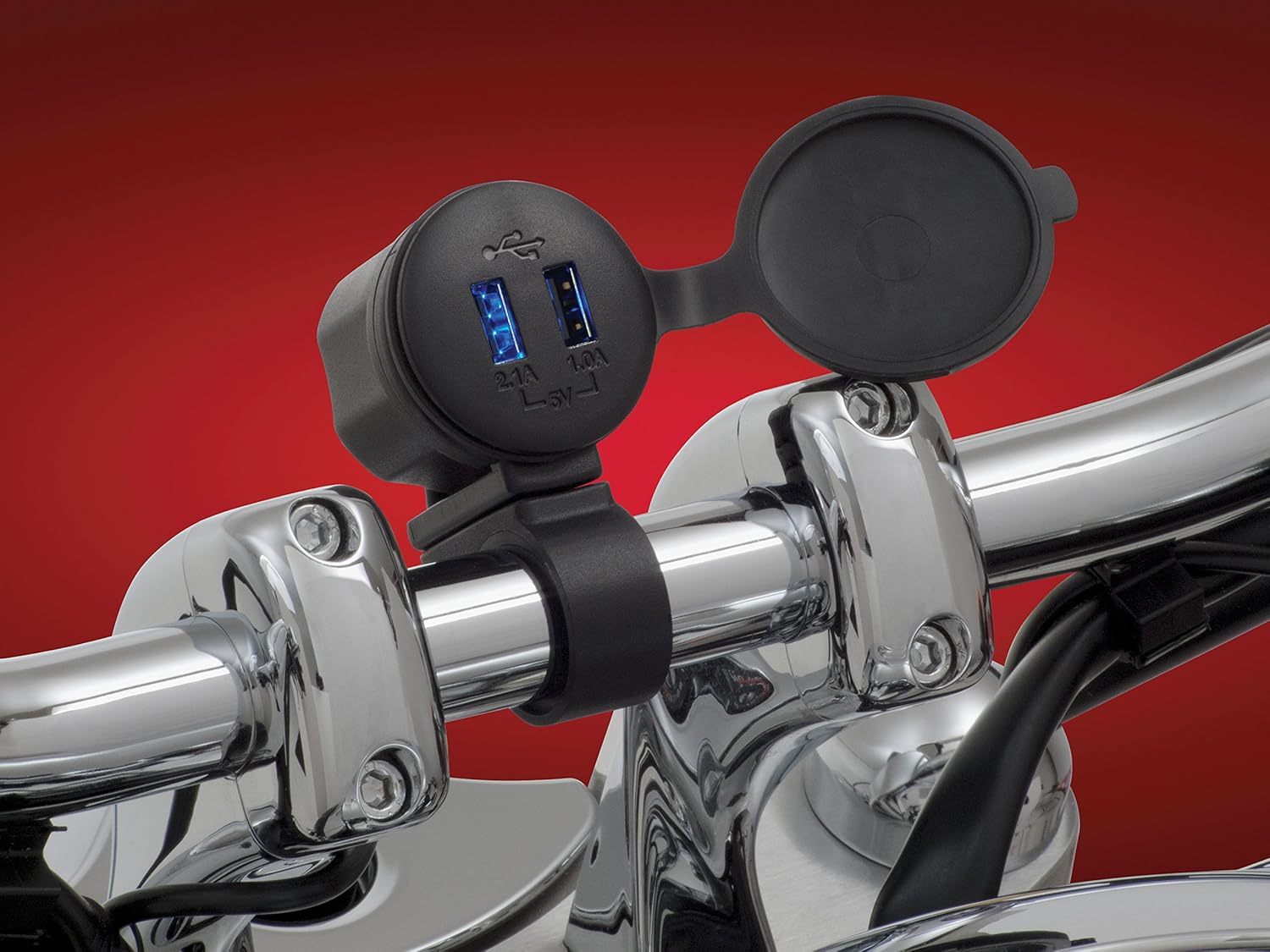 Show Chrome Accessories 13-208 Handlebar Mounted Dual Port USB Charger, Black