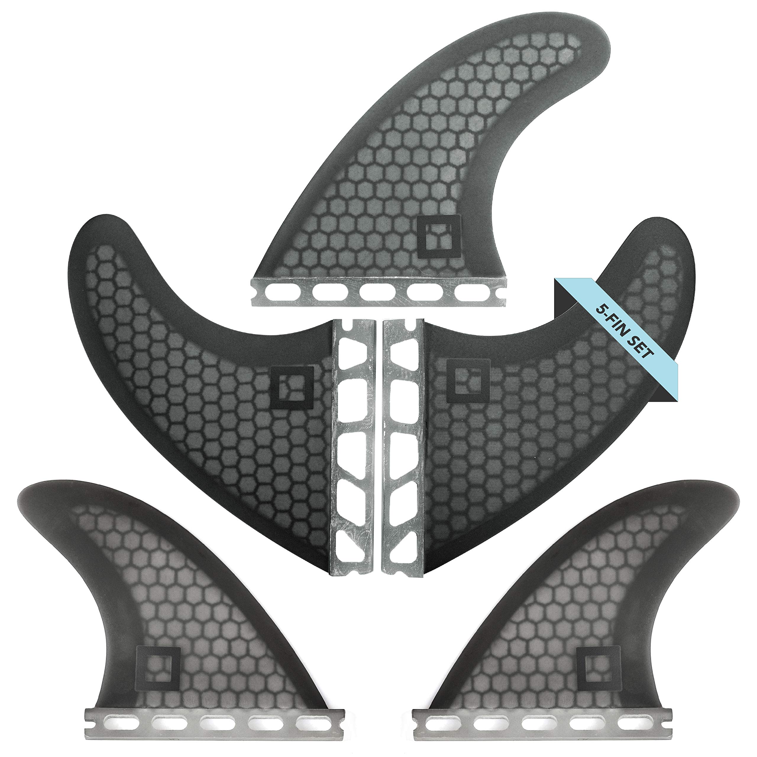 Surf SquaredLarge & Medium Size Fin Sets - Honeycomb Fiberglass Performance Surfboard Fins - Compatible with Futures Single Tab Surfboards - Ride as Twin, Thruster or Quad