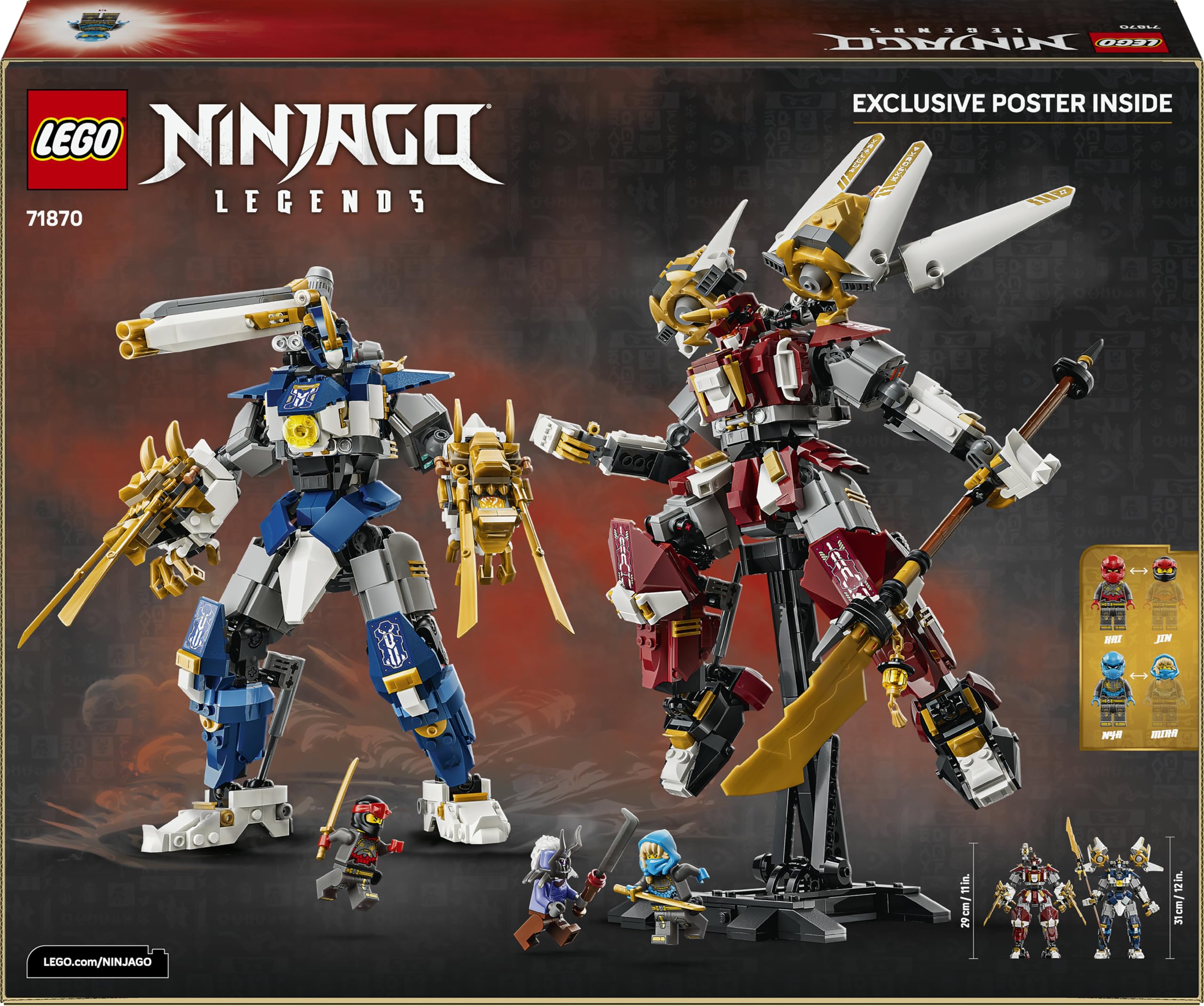 LEGO NINJAGO Bliźniacze tytanowe mechy 71870 | 2 mechy ninja i 3 minifigurki, model kolekcjonerski do ekspozycji, prezent dla fana NINJAGO 12+, klocki, 1707 elementów