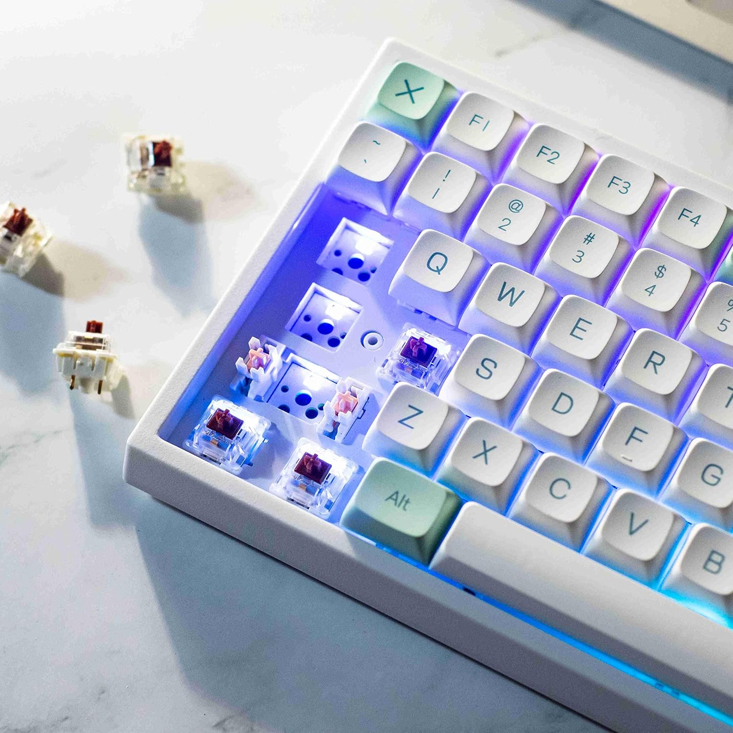 YUNZII YZ84 Wireless Hot Swappable Mechanical Keyboard, 2.4G/USB-C/Bluetooth 84-Key Gaming Keyboard with RGB Backlit, for Mac/Win/Gamers (Gateron Black Switch, Mint)