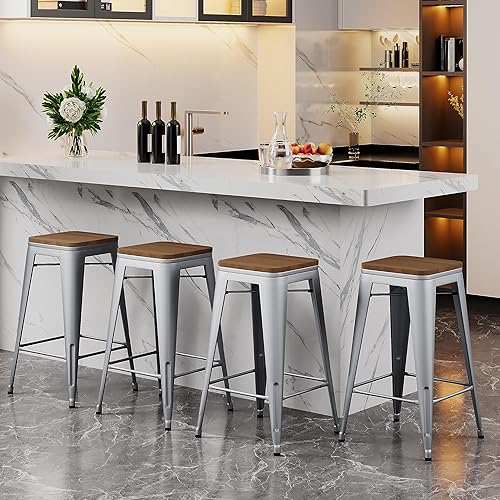 Miniatura 1 de Alunaune Juego de 4 taburetes de bar de metal de 26 pulgadas con altura de mostrador industrial, sin espalda, para cocina, patio, taburetes de bar