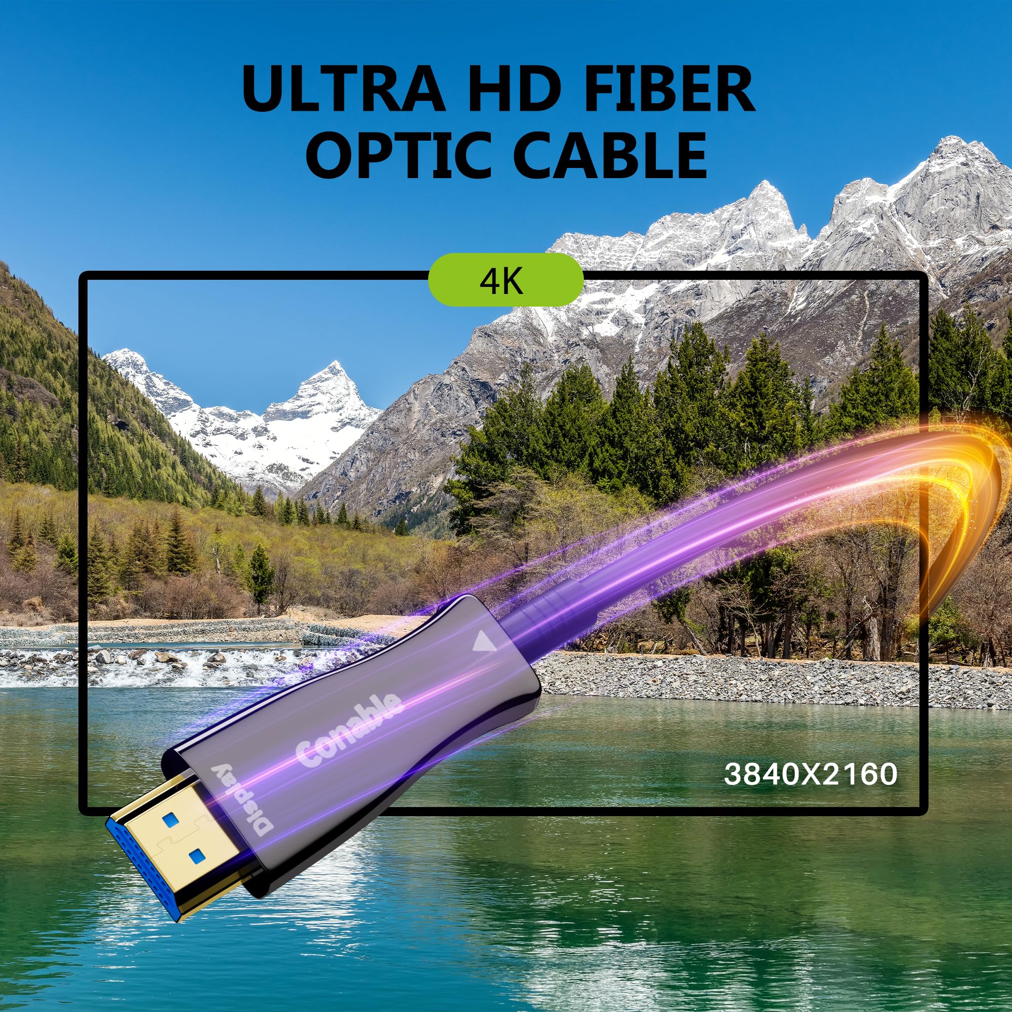 Cable HDMI 4K de 200 pies, cable HDMI de fibra óptica de alta velocidad, unidireccional de 18 Gbps, Ultra HD, soporta 4K @ 60Hz, 4:4:4 RGB, HDCP 2.2, 3D ARC, HDR10, Dolby Vision, carcasa de aleación
