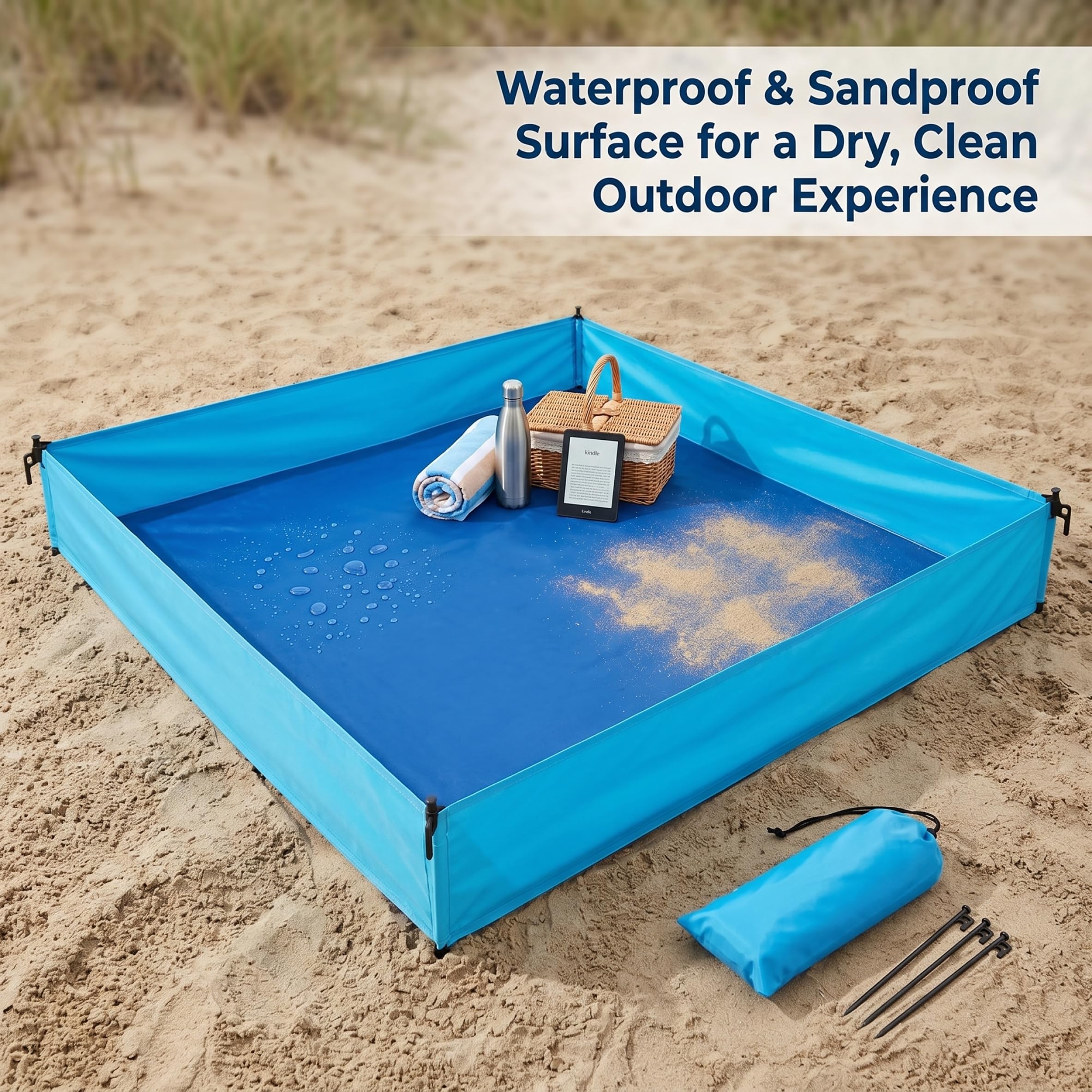 Box da spiaggia per bambino, Box da esterno per bambino, Coperta da spiaggia pieghevole con superficie impermeabile, Blu, 72, 83x57, 09x9, 84 pollici