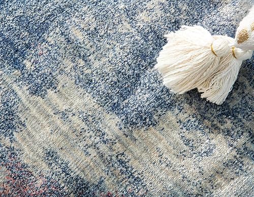 Miniatura 6 de Unique Loom Helios Collection - Santorini - Alfombra rectangular de 8 x 10 pies, color azul y beige