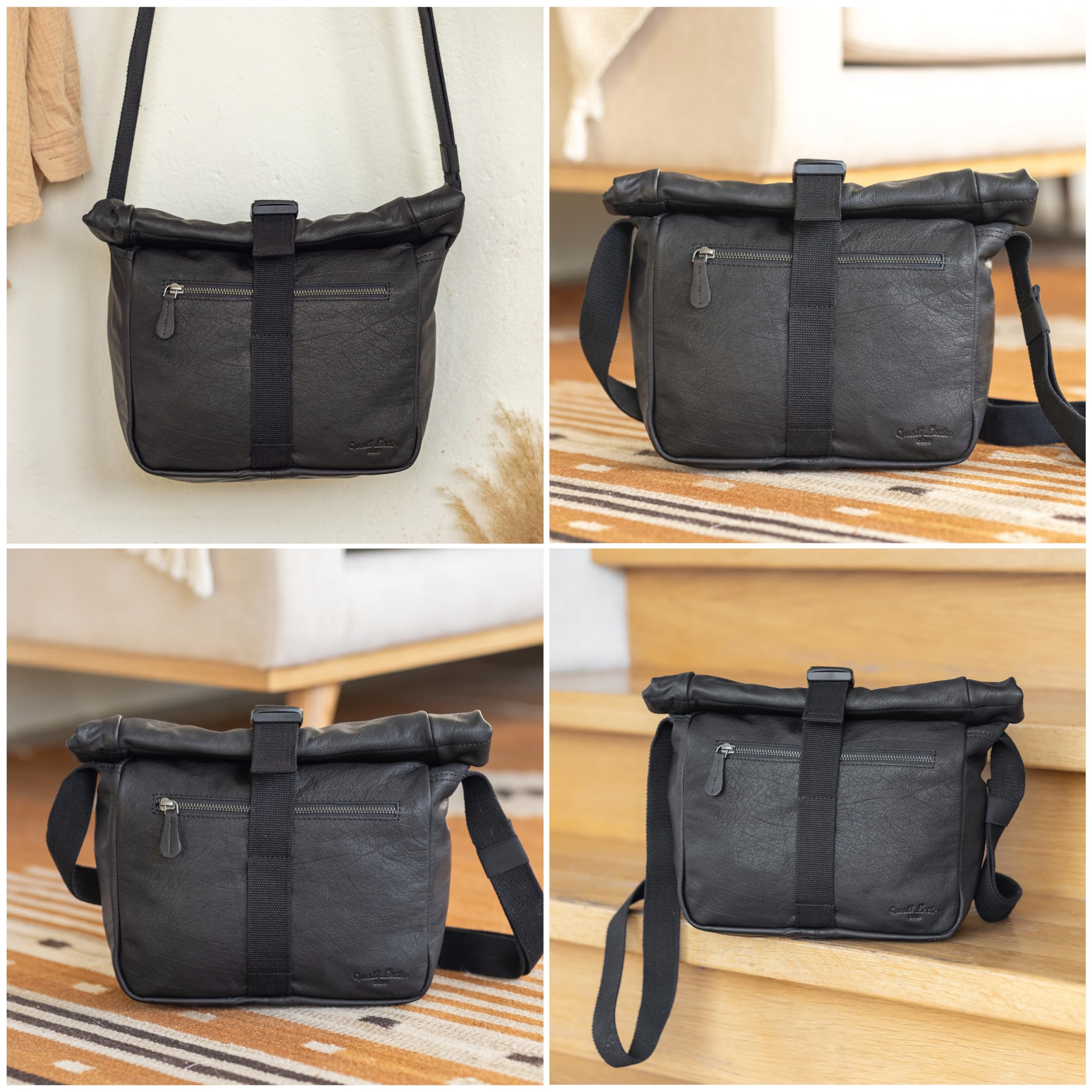 Gusti Luis Bandolera Bolso de piel Negro Cuero, Negro