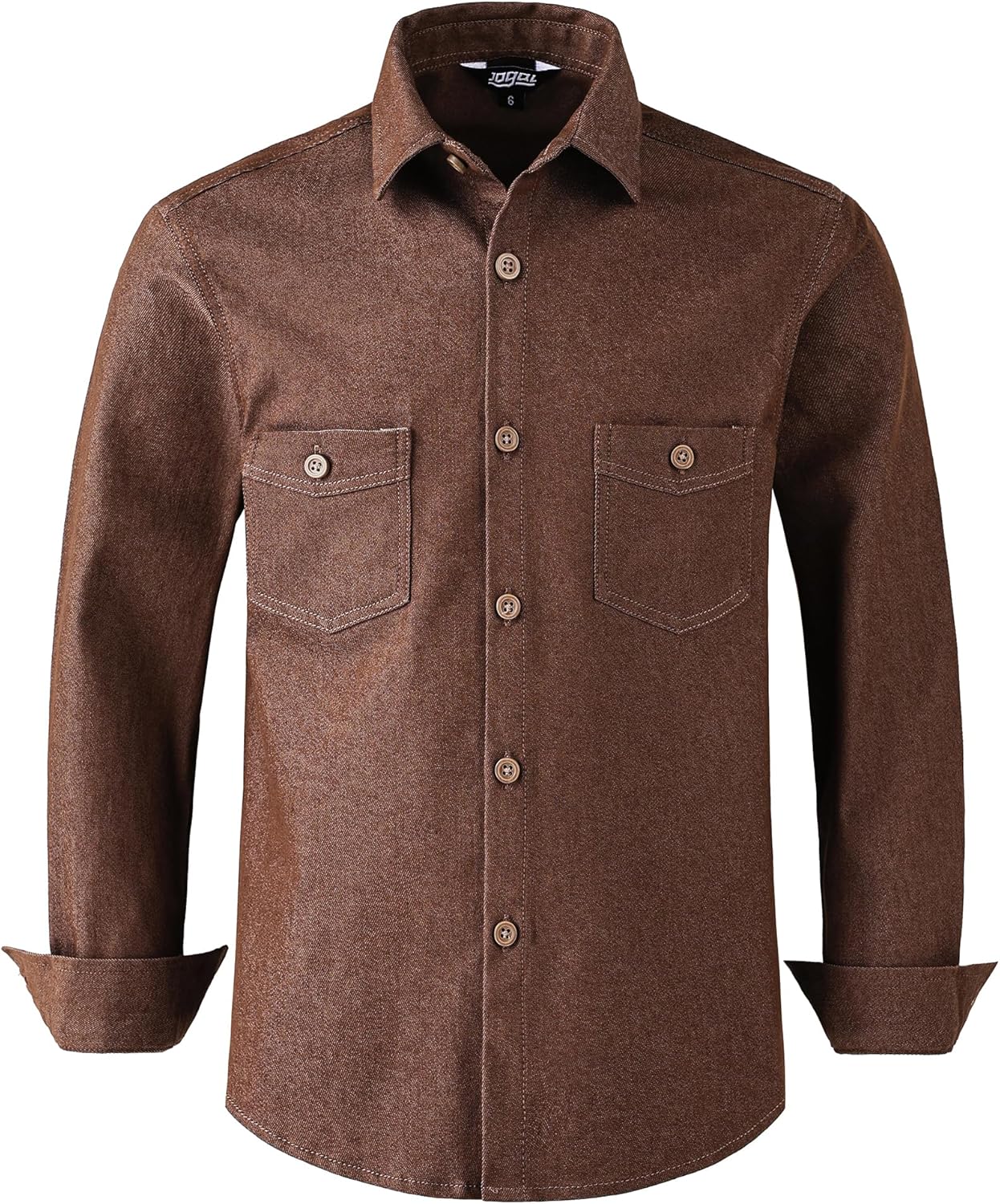 JOGAL Boys Stretch Denim Shirt Long Sleeve Button Down Shirts Casual Shirts with Two Pockets for Kids 6-14 Years