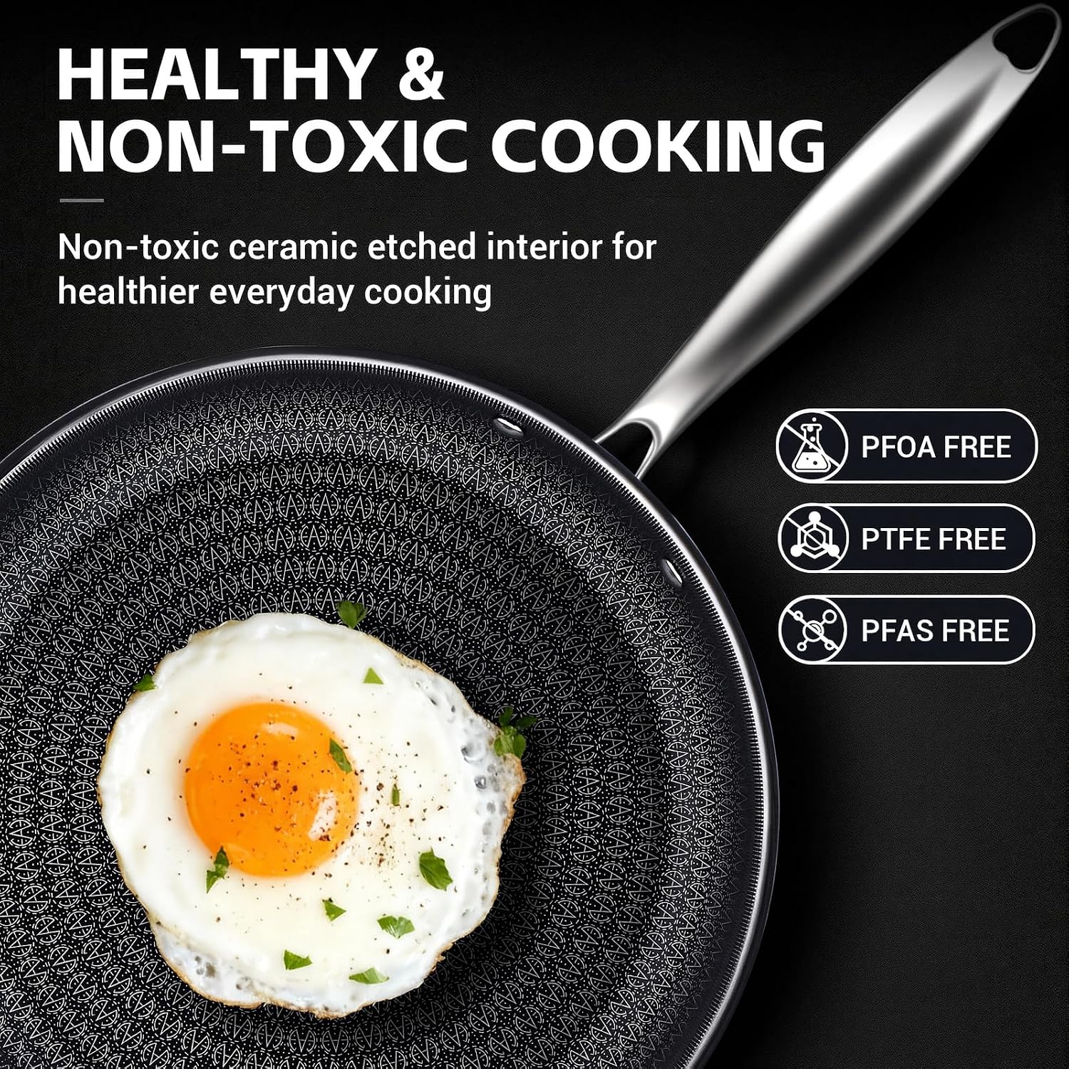 Ammeloo 6 Pcs Non Stick Frying Pans Set with Lids, 8", 10", 12" Skillets