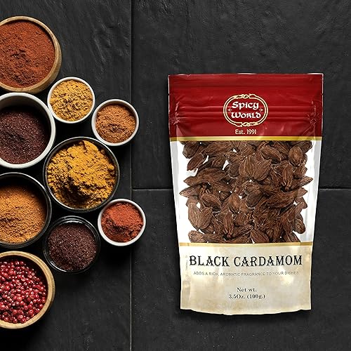 Miniatura 6 de Spicy World cardamomo negro entero bolsa 35 onzas