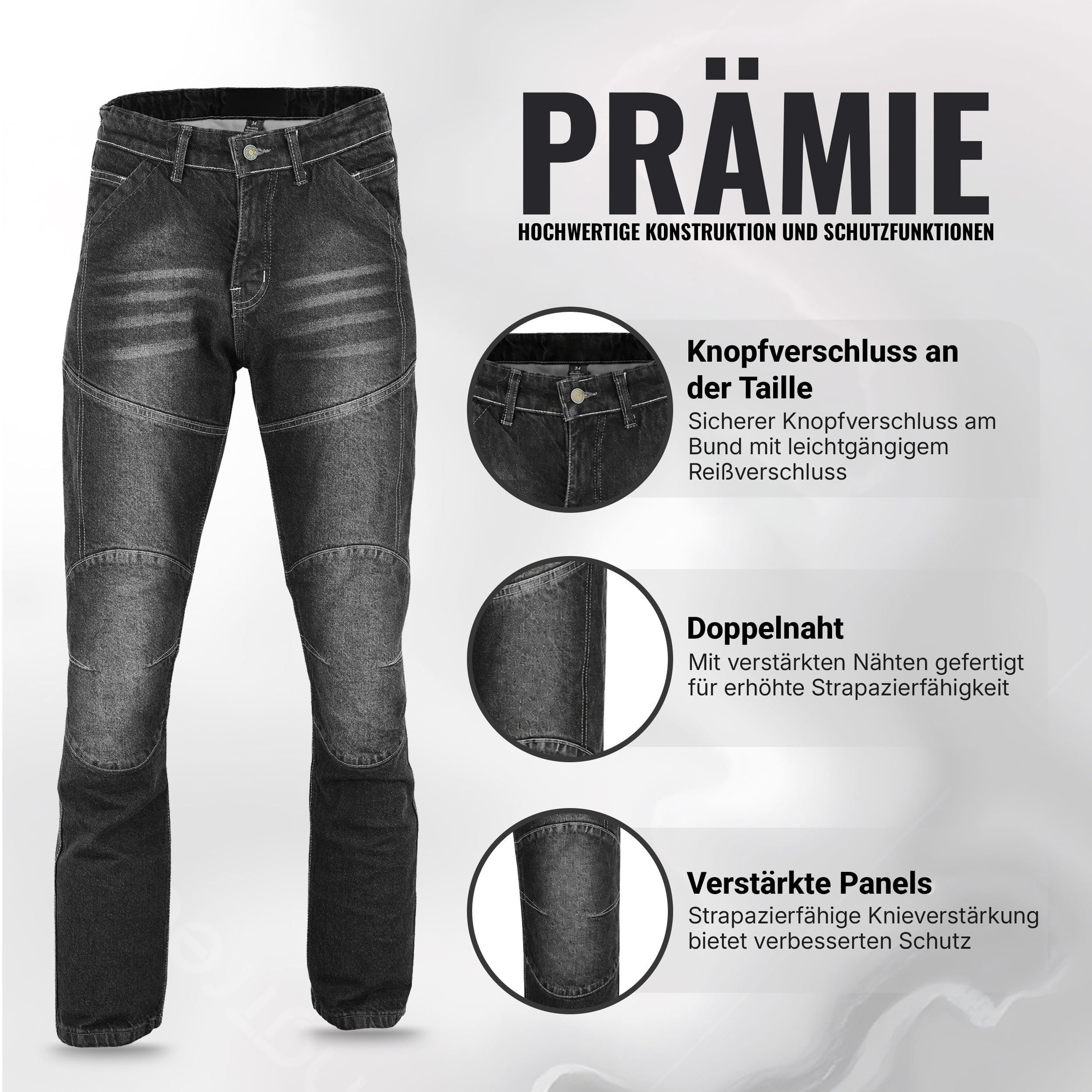 Motorradhose Herren, Motorrad Jeans Damen Aus Aramidfaser, Unisex Motorrad Schutzhose Hose Mit Protektoren CE-geprüft nach EN 17092-3:2020