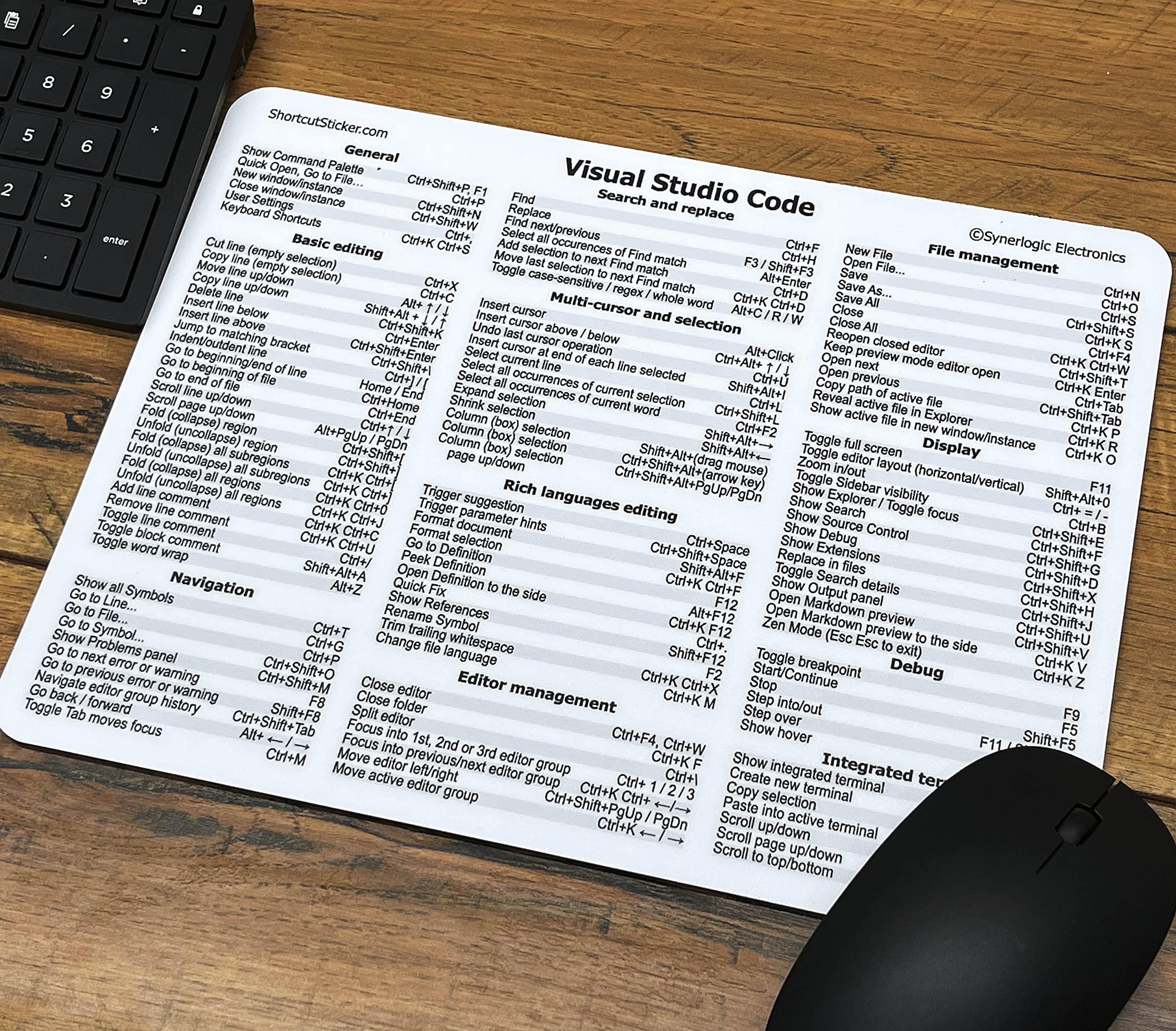Synerlogic Visual Studio Code Ultimate Keyboard Shortcut Reference Guide Mousepad, Premium Laminated Non-Slip Rubber (for PC)