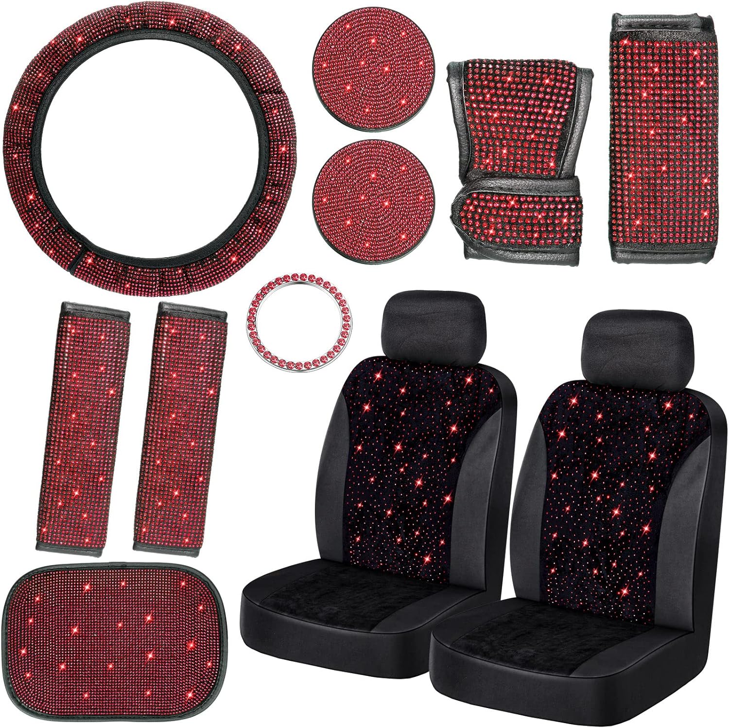 13 Pack Bling Car Seat Covers Set Car Diamond Accessories