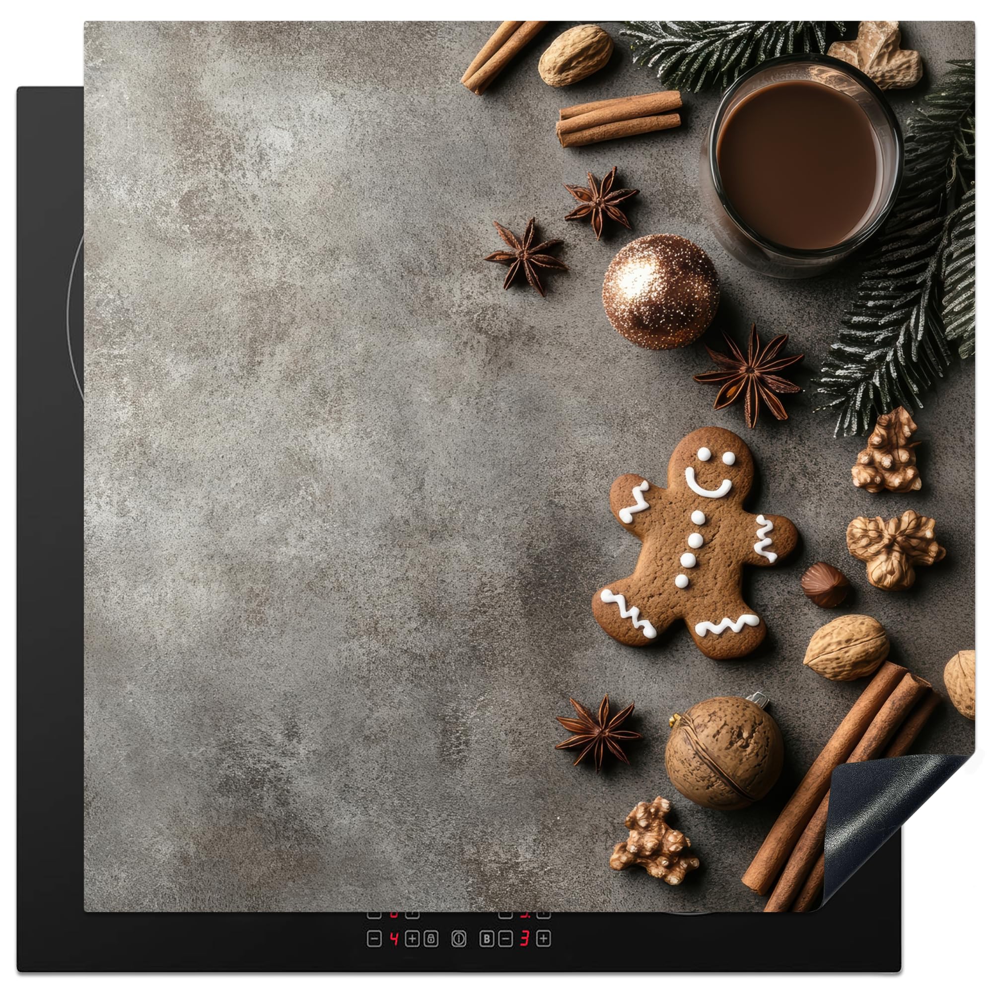 KitchenYeah© Induction Hob Cover Protector Mat 30.7"x30.7" / 78x78 cm Kitchen Universal Ceramic Covers for Electric Cookers Vinyl Winter - Christmas - Warm - Food — image 1