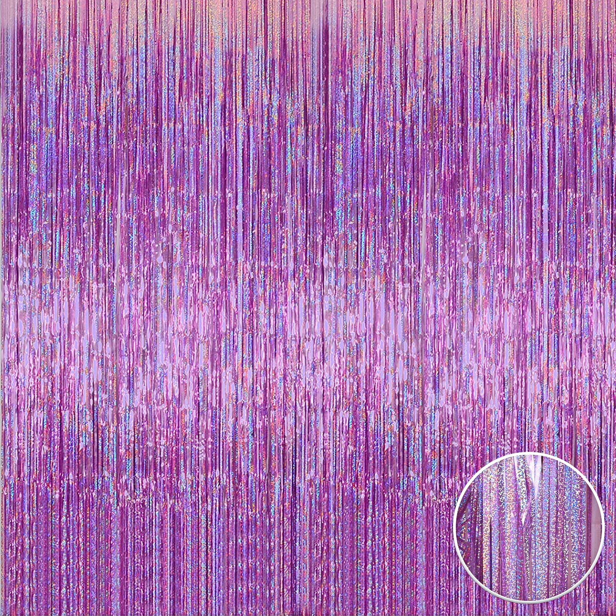 KatchOn, XtraLarge, Iridescent Purple Backdrop Curtain - 3.2x8 Feet, Pack of 1 | Lavender Party Decorations | Metallic Foil Fringe Curtain, Mermaid Birthday Decorations | Graduation Decorations 2025