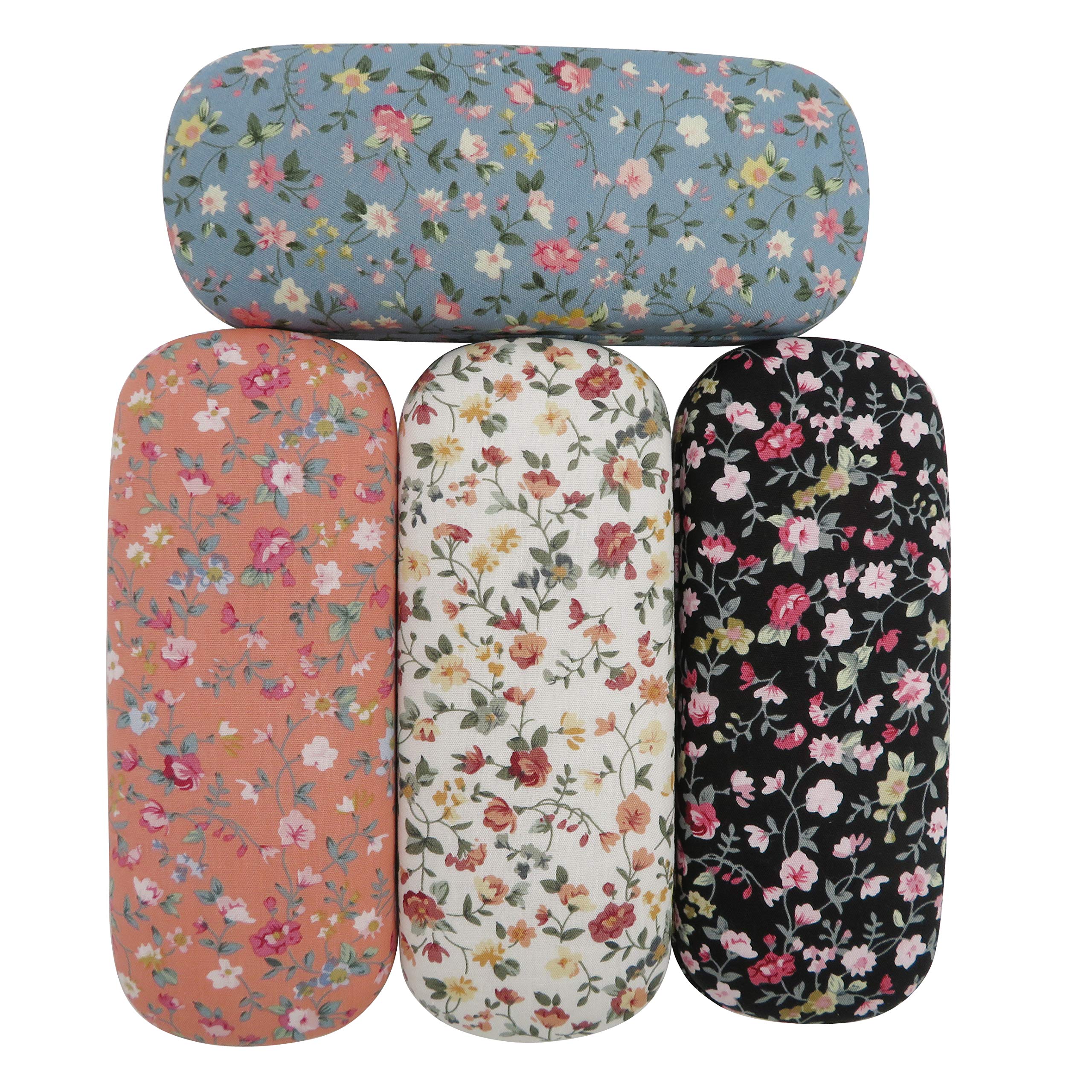 DODOGA Spectacle Case Portable Hard Shell Eyeglasses Case Fabric Covered Clam Eyeglass Case Spectacles Box, 2 Colors Black and Pink, S