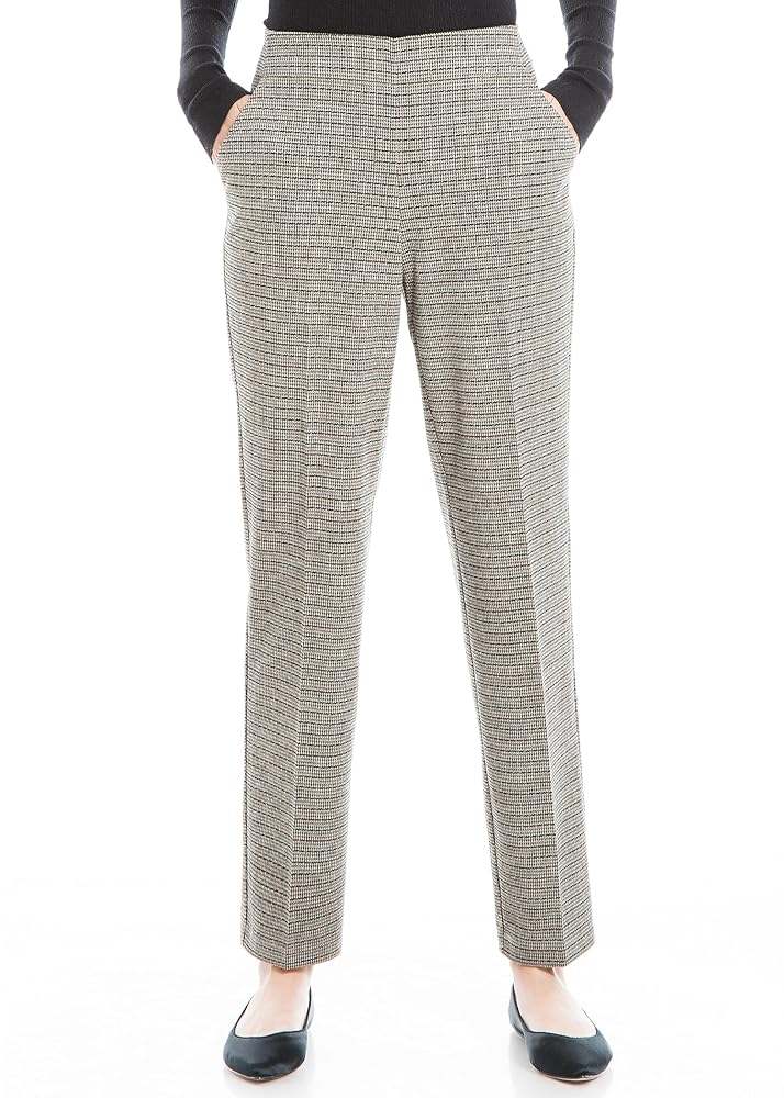 Max Studio Women's Double Knit Slim Trouser, Taupe/Rust