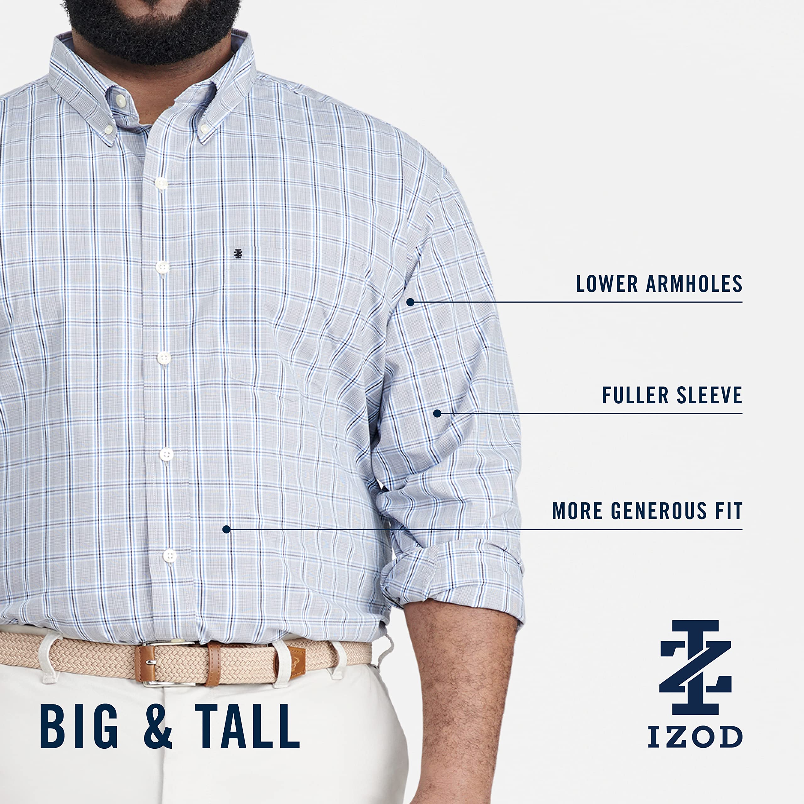 Izod Koszula na guziki męski Big and Tall Button Down Long Sleeve Stretch Performance Gingham Shirt