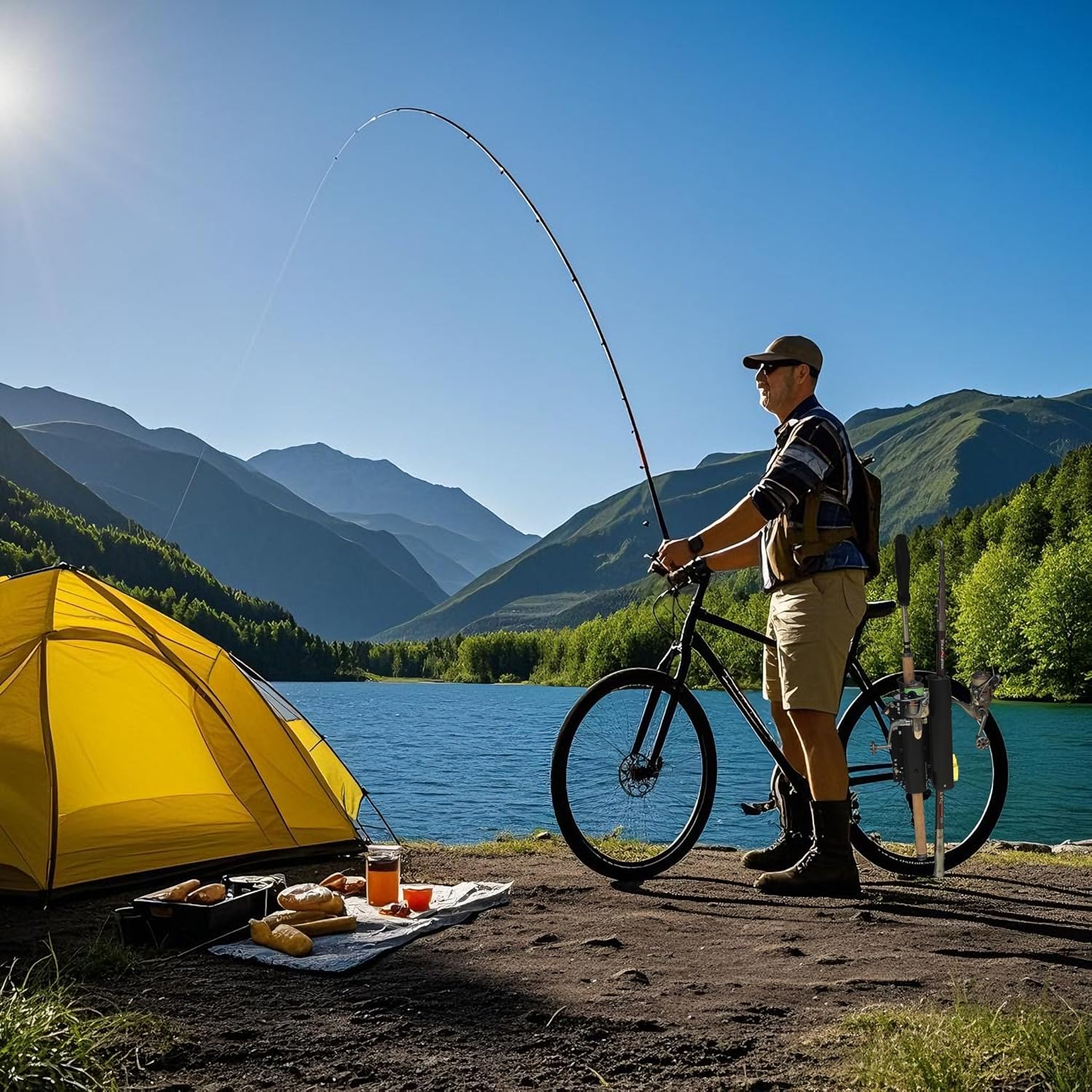 Bike Fishing Rod Holder,Fishing Pole Holder for Bike，Mounts Two Rod to Your Bicycle,Rod Rack for Bicycle Fishing