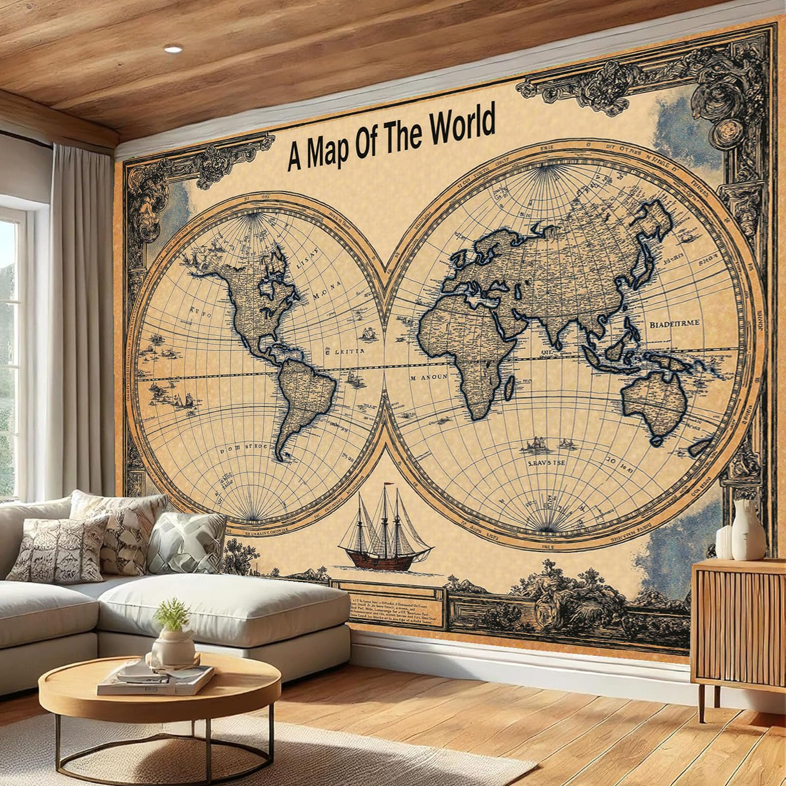 SMBHIAON Map Design Mural Wallpaper for Living Room Ancient World Map Wall Mural for Tv Backdrop Bedroom Hallway Hall Lounge - 450 × 315 Cm,Beige — image 1