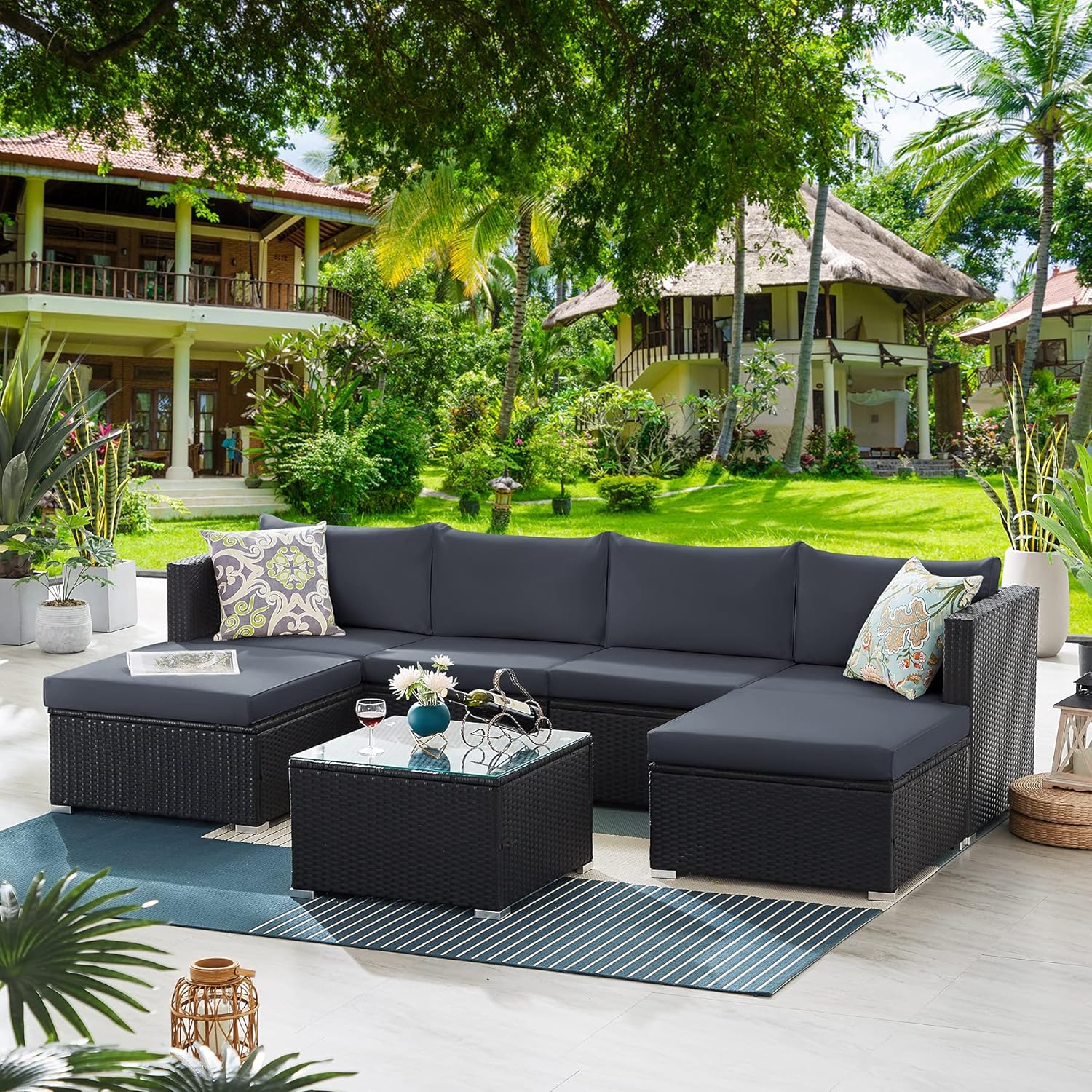 Tribesigns Rattan Garden Furniture Set, 7 Piece Outdoor