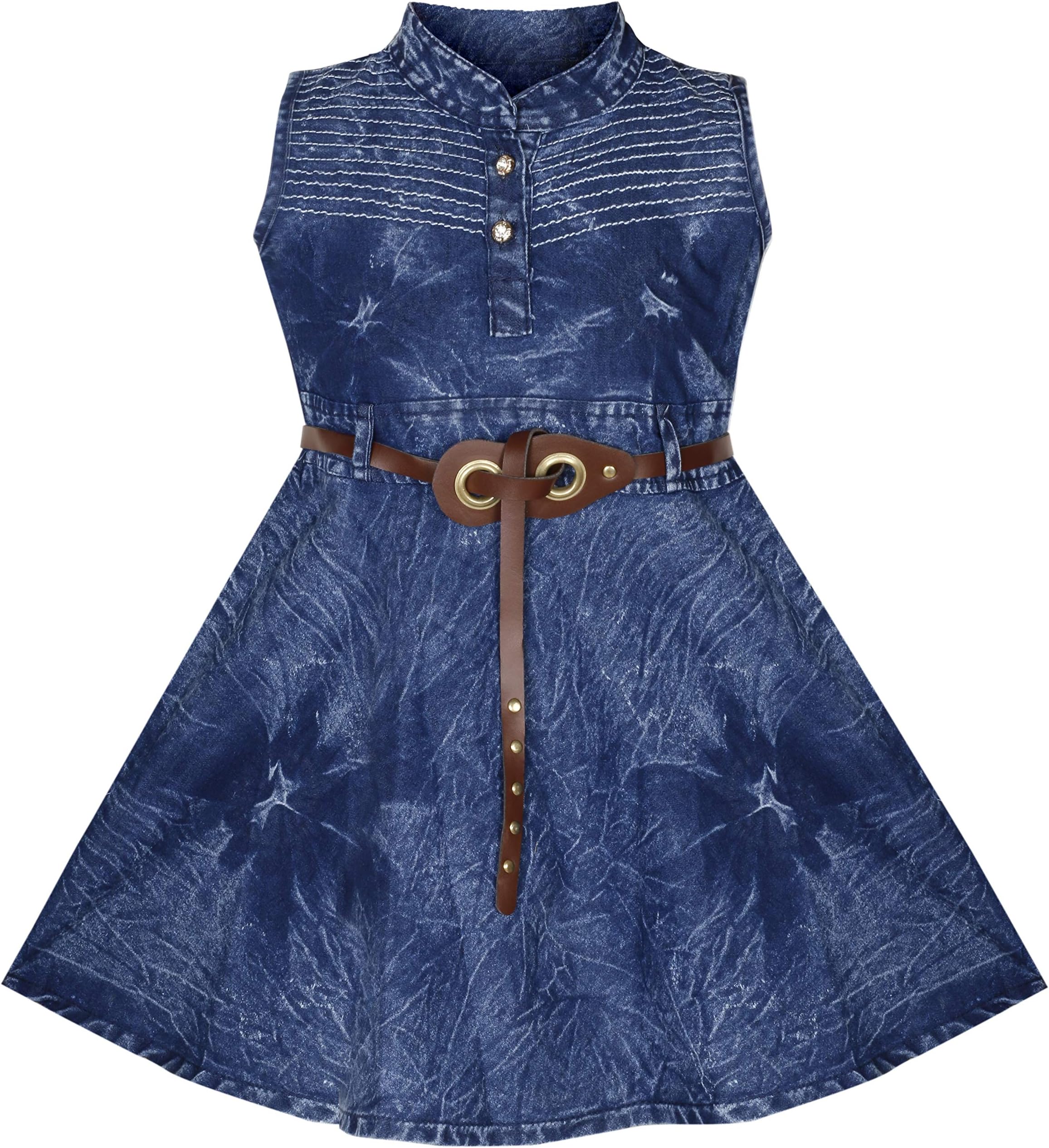 BENKILS Baby Girls Fit and Flare Birthday Sleeve Less Denim Frock