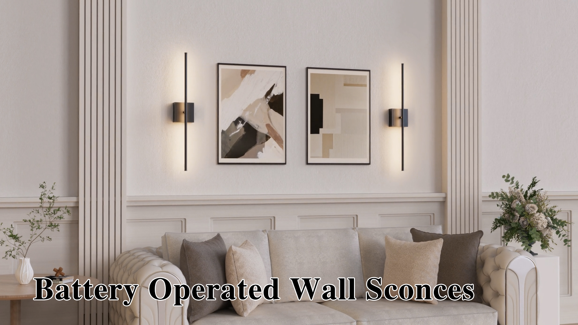Image of DORESshop Battery Operated Wall Sconces Set of 2, Dimmable Battery Wall Sconce with Remote Control, Black 350Rotate Rechargeable Sconces, 23.7 Inch Wireless Wall Lights for Bedroom, Living Room