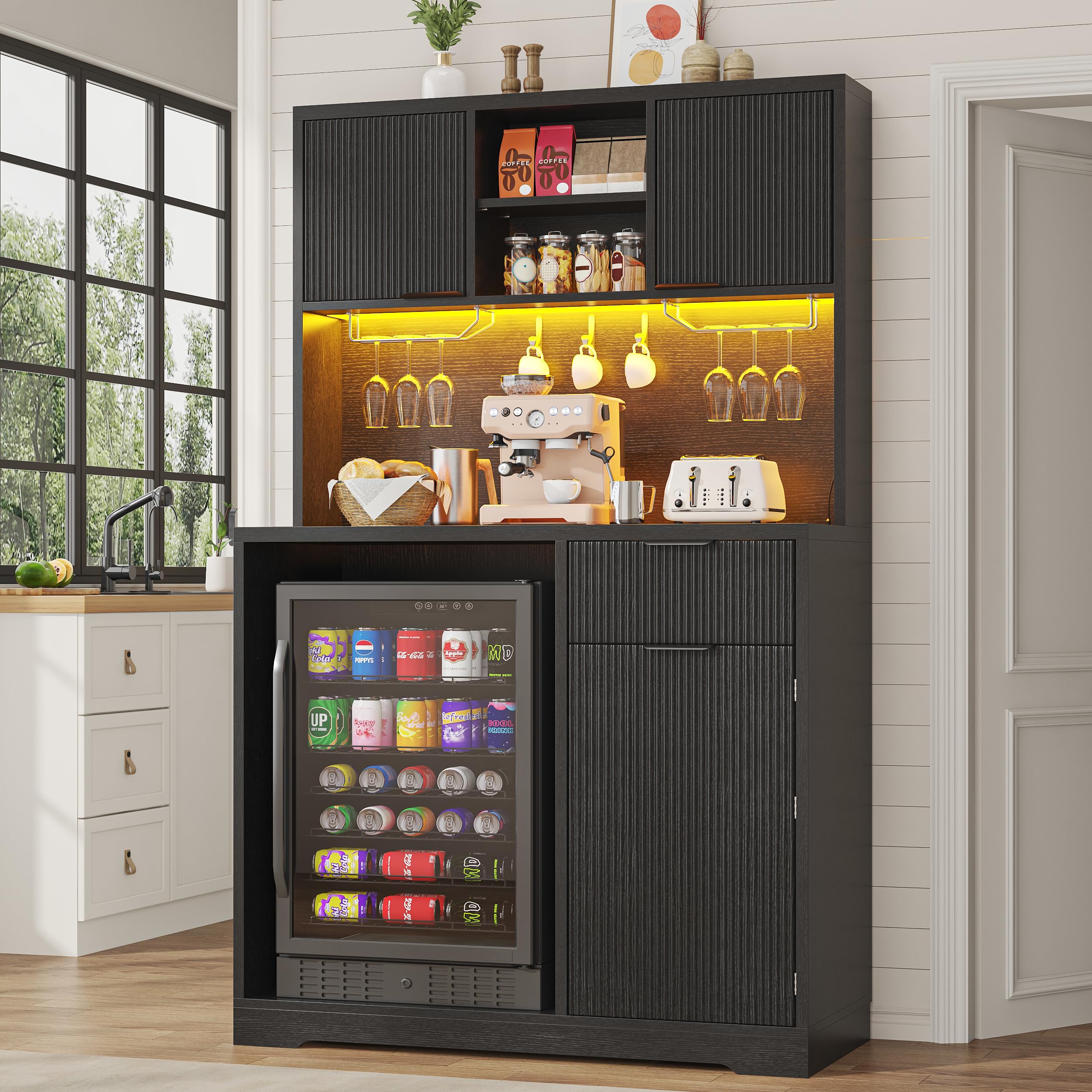 kepptory Mini Fridge Cabinet Retro Wine Cooler Black