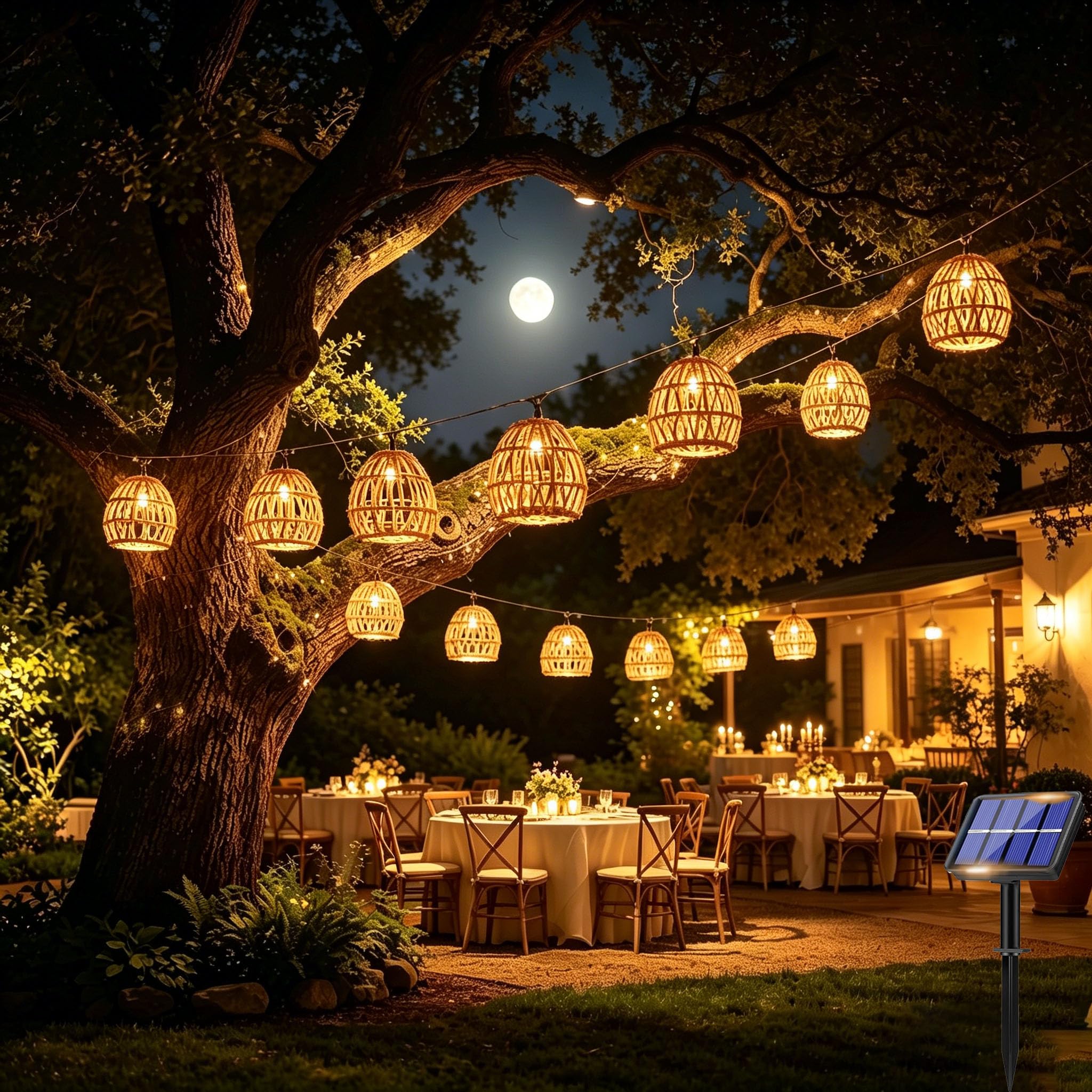 Shengruili Guirnaldas Luces Exterior Solar 10 LED,Cadena de luces solares para exteriores,Cadena de luces LED solares de ratán,Cordel De Luz para Decorar Jardines,Patios,Terrazas,Fiestas