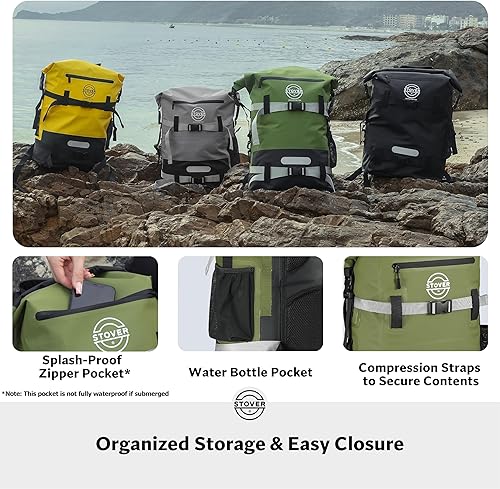 Miniatura 7 de STOVER 5/10/25/30/40/55L Waterproof Dry Bag- Roll-Top Backpack w/Phone Case- Kayaking, Hiking, Camping, Boating- Men/Women 40L Verde (con funda para