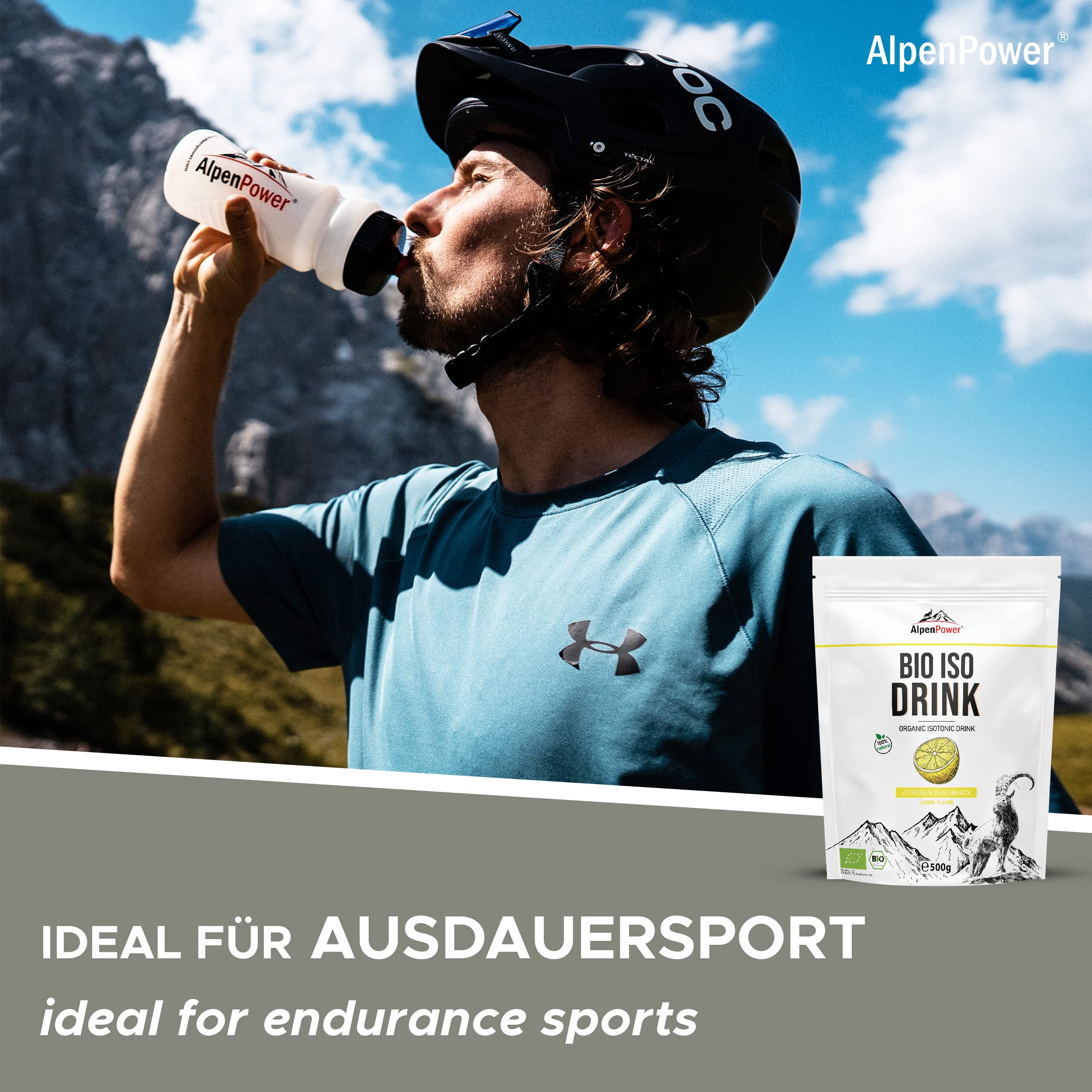 AlpenPower BIO ISO DRINK Pulver- Lemon 500 g - Isotonisches Getränkepulver mit 100% natürlichen Inhaltsstoffen - Ausgezeichnete Verträglichkeit & ohne künstliche Zusätze - Ideal für Ausdauersport