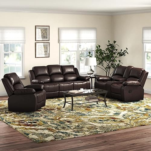 UHOME | 3Piece Faux Leather Reclining | Living Room Set (Brown)