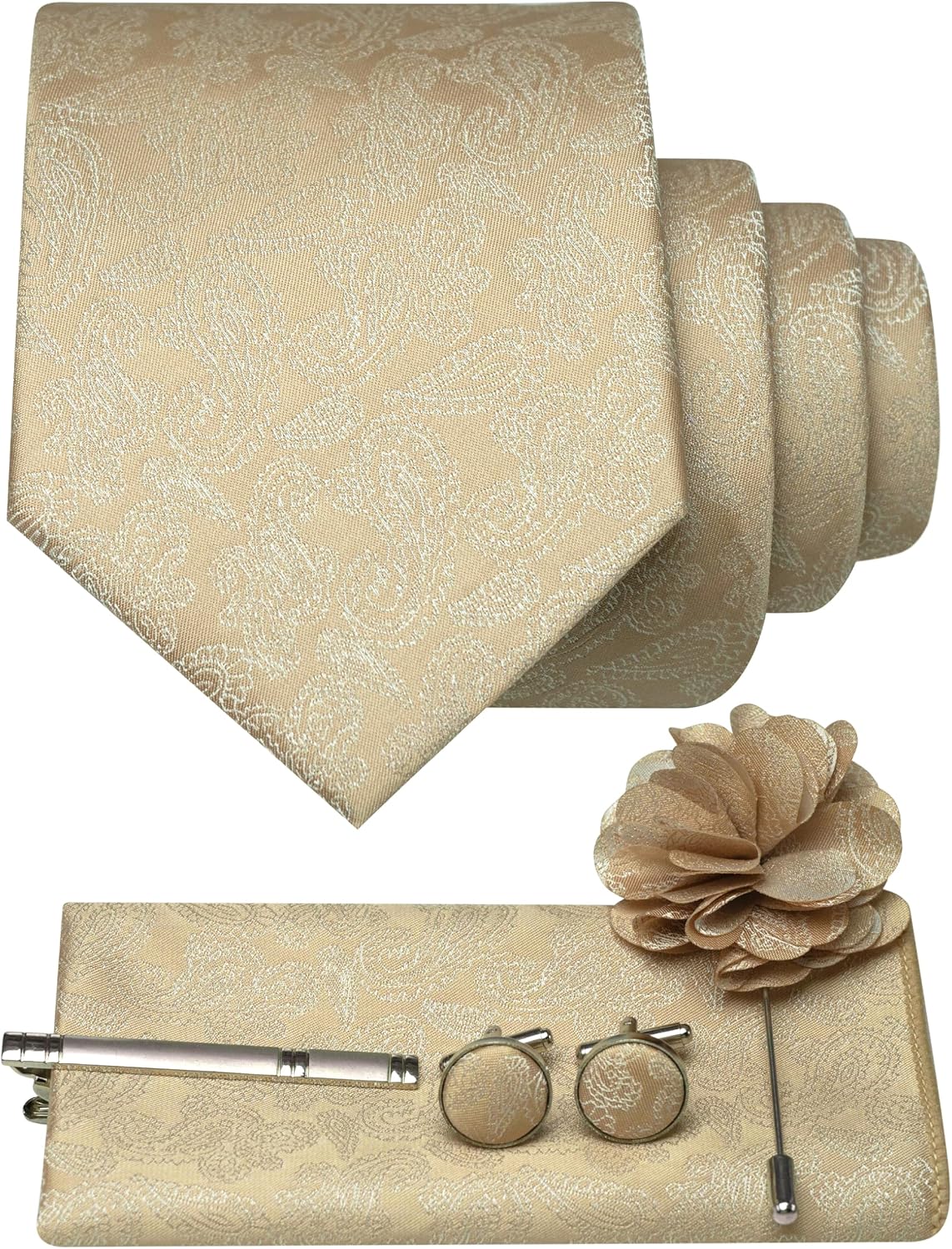 JEMYGINS Mens Tie and Pocket Square,Lapel Pin,Cufflinks,Tie Clip Sets with Gift Box 5PCS